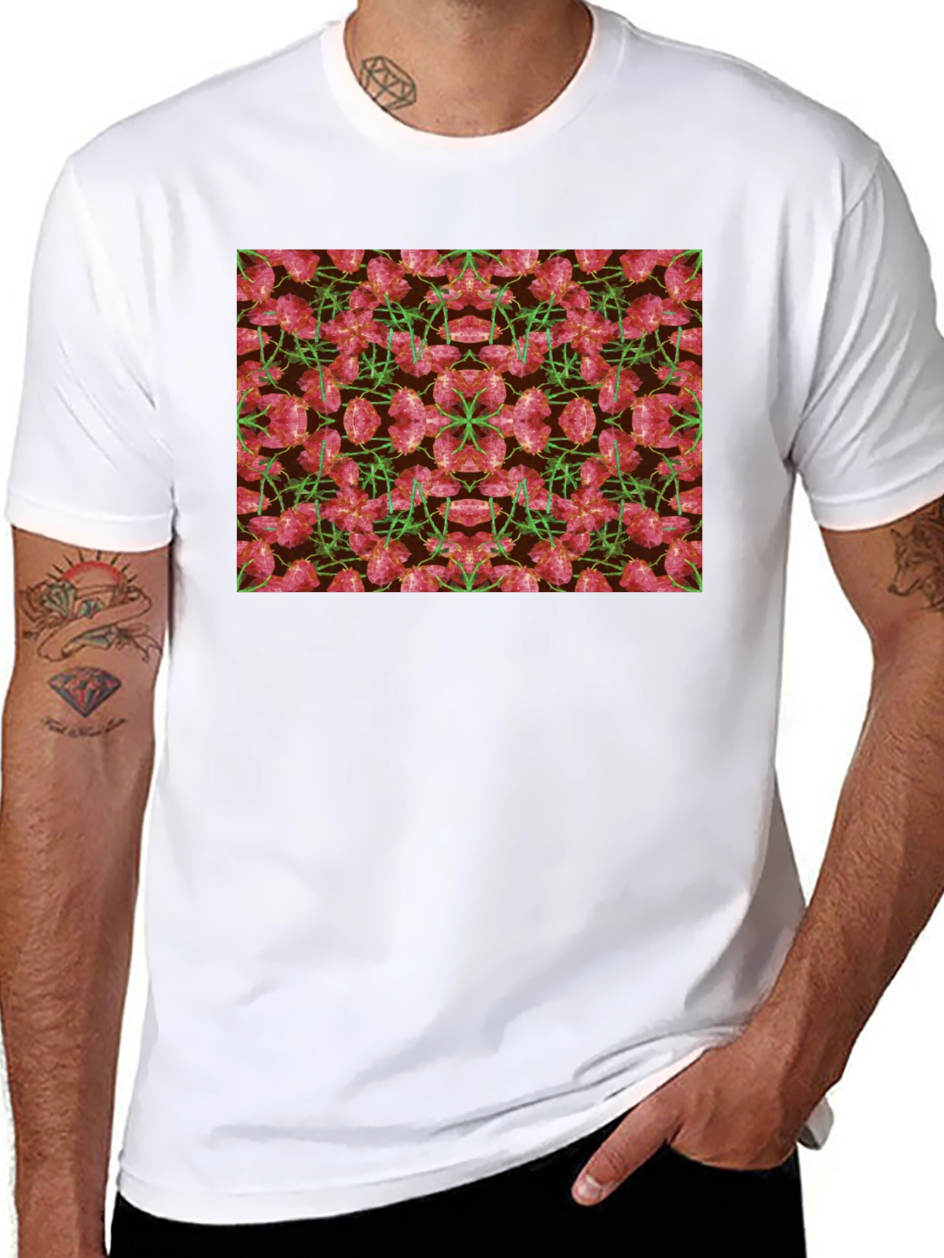 Floral Kaleidoscope Mens Black T-Shirt