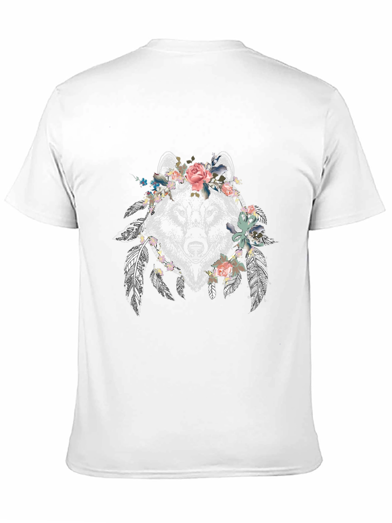 Floral Wolf Graphic Tee - Mens Black T-Shirt