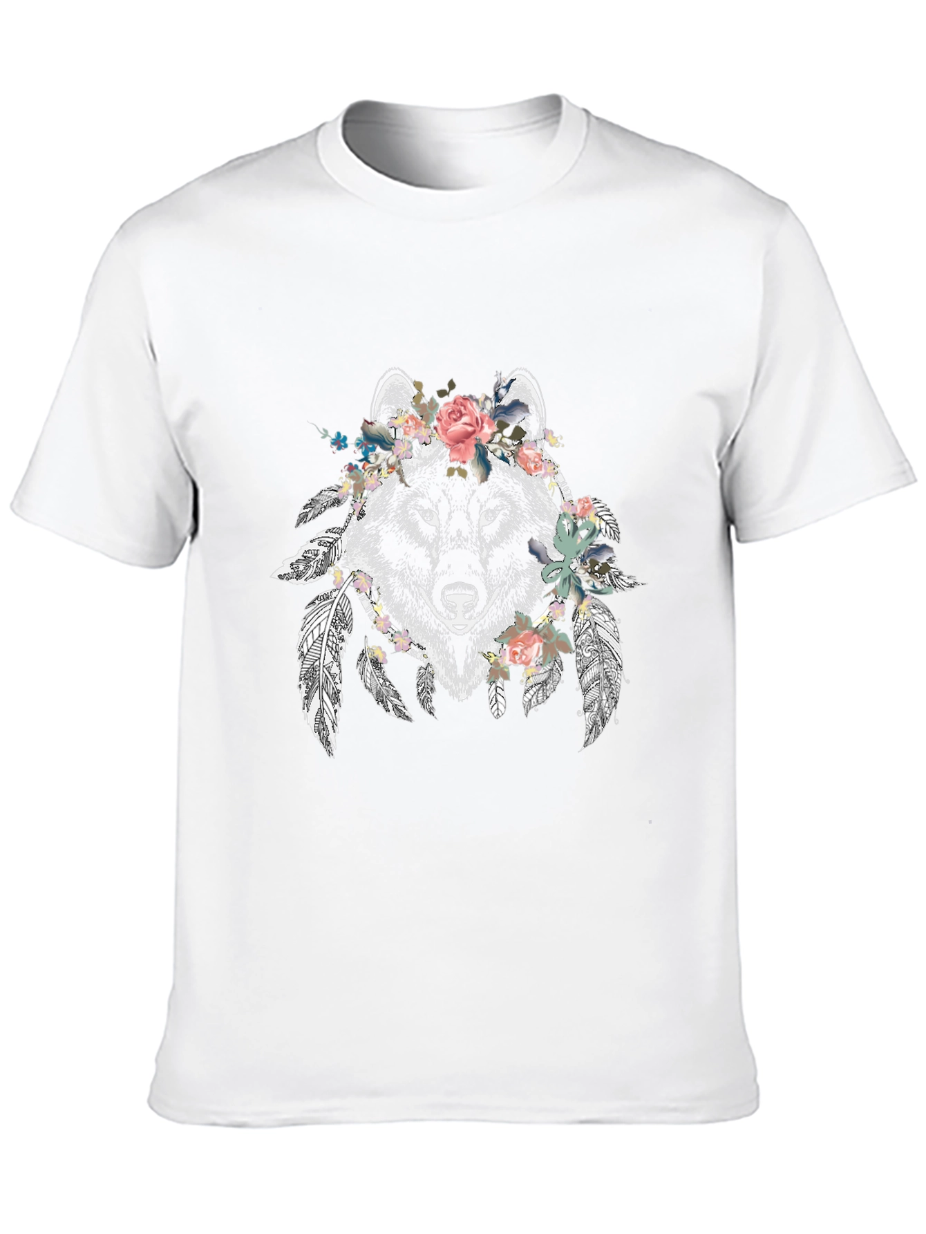 Floral Wolf Graphic Tee - Mens Black T-Shirt
