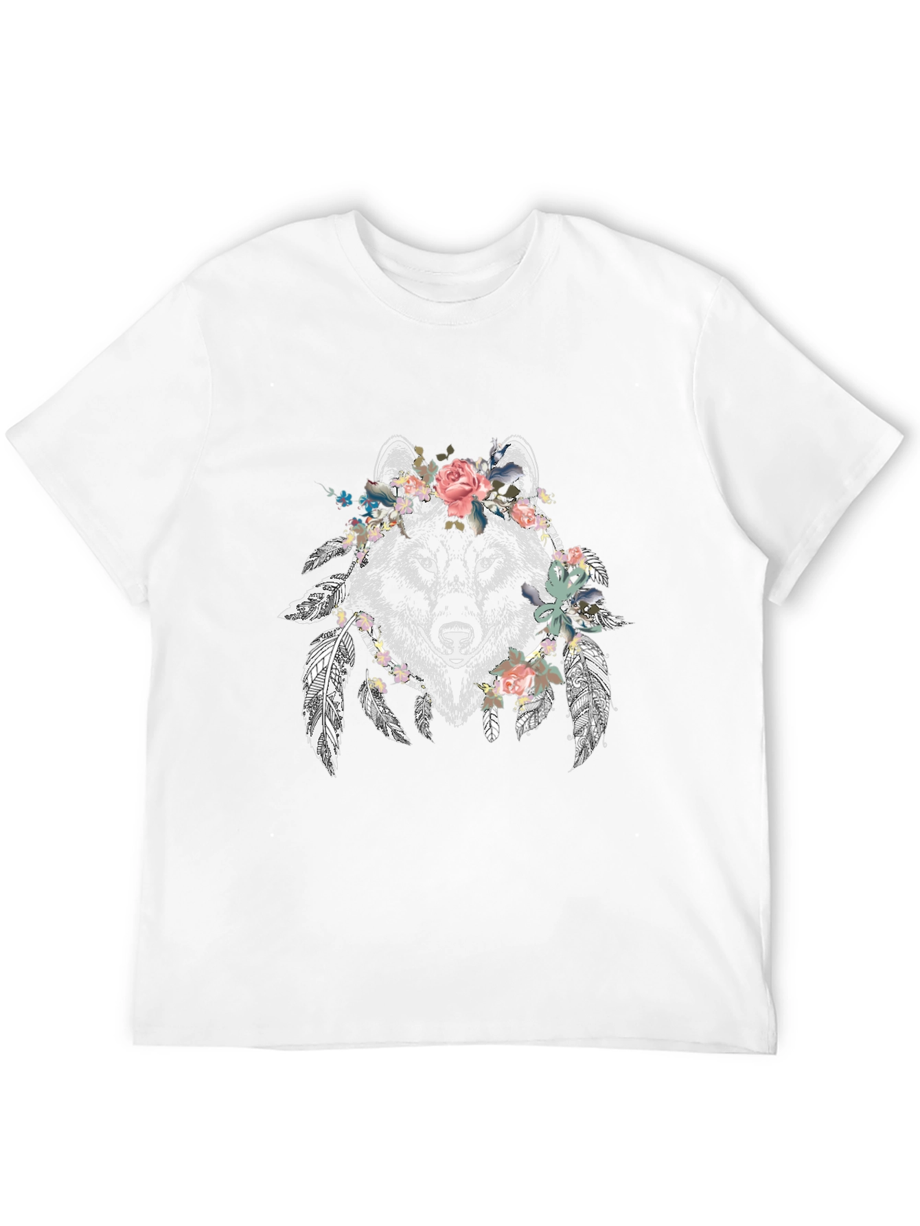 Floral Wolf Graphic Tee - Mens Black T-Shirt