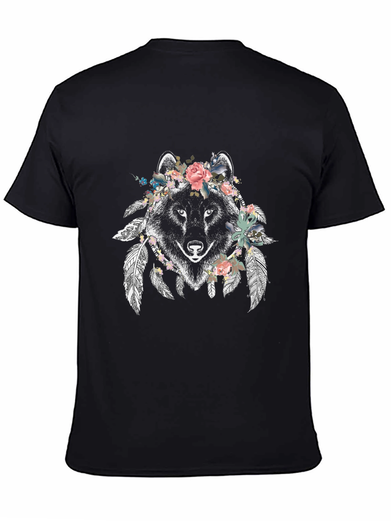 Floral Wolf Graphic Tee - Mens Black T-Shirt