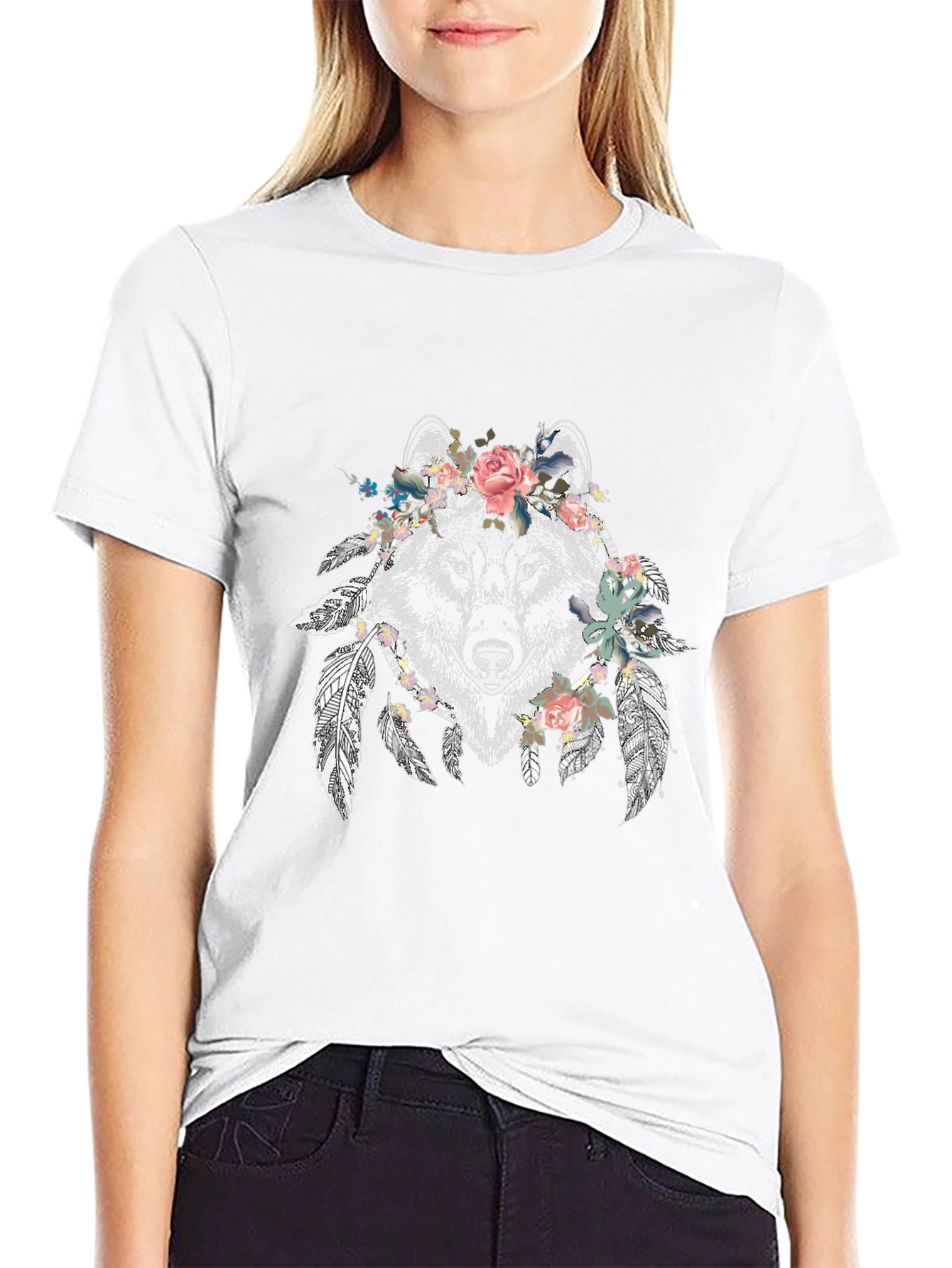 Floral Wolf Graphic Tee - Mens Black T-Shirt
