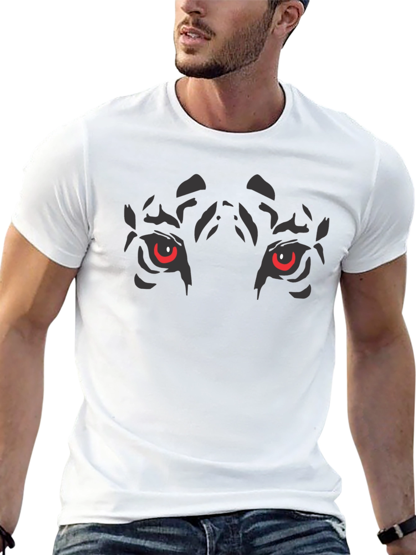 Mens Black T-Shirt - Tiger Eyes Graphic Tee