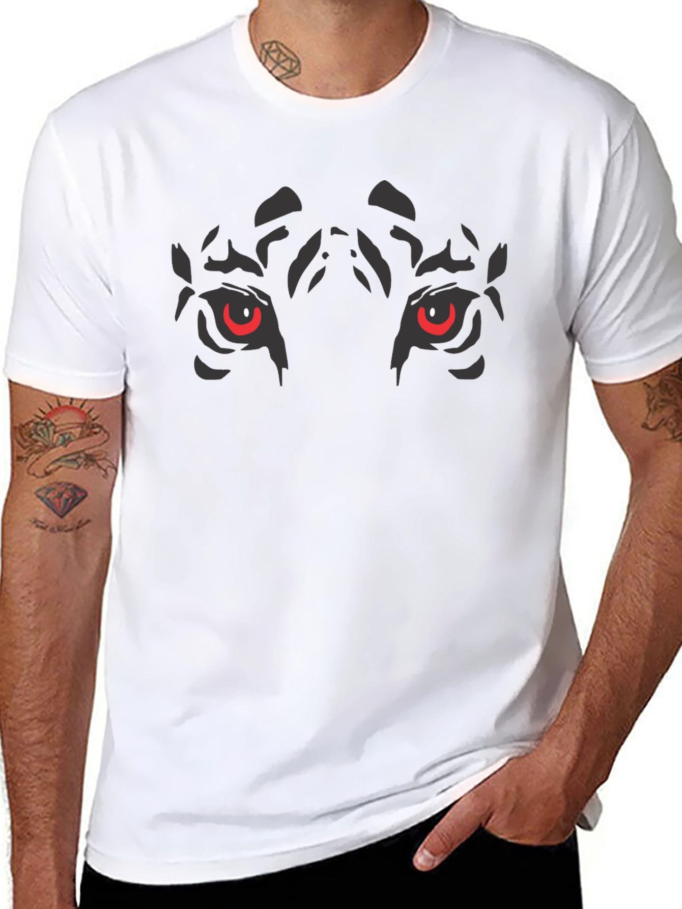Mens Black T-Shirt - Tiger Eyes Graphic Tee