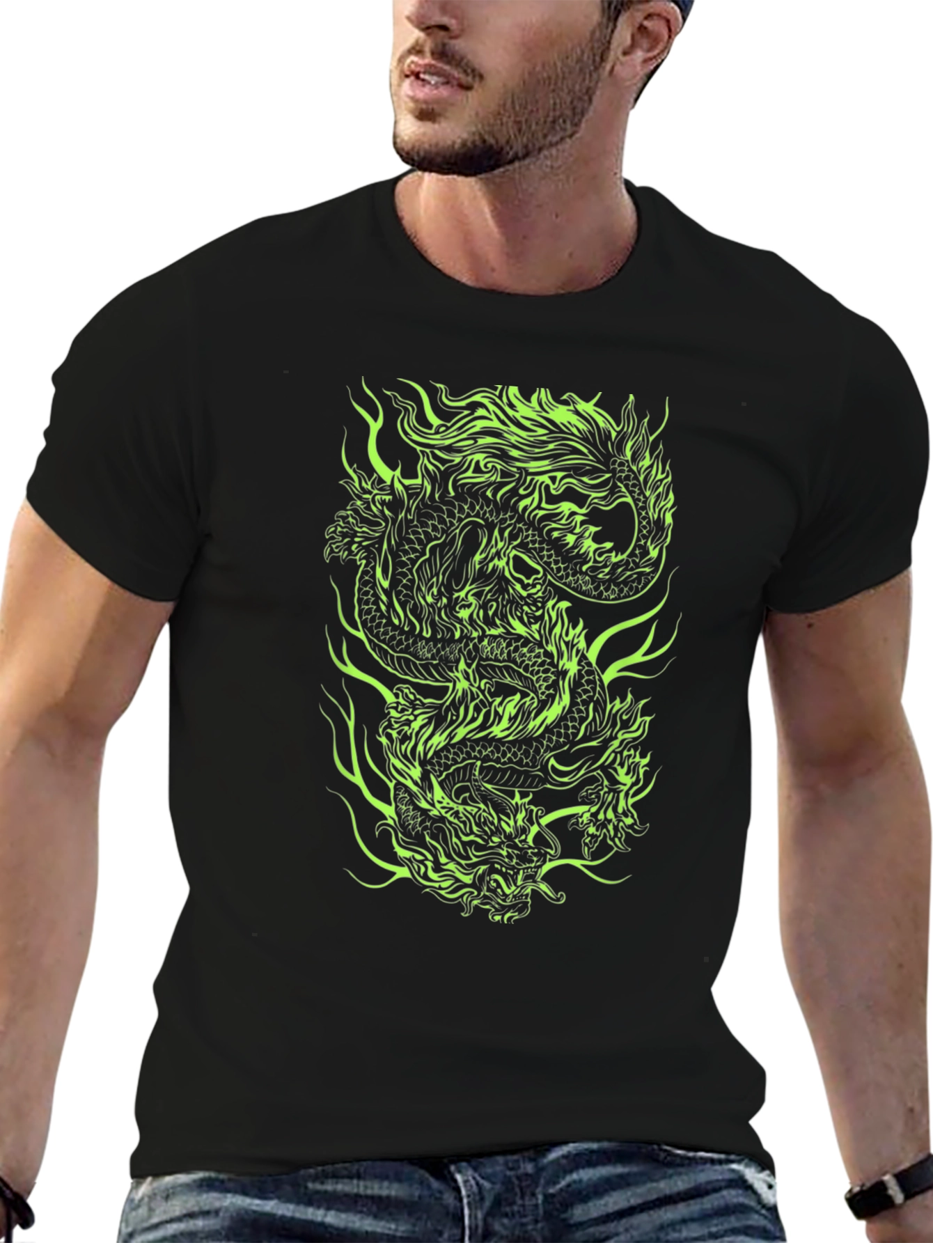 Dragon Graphic Print Tee - Black