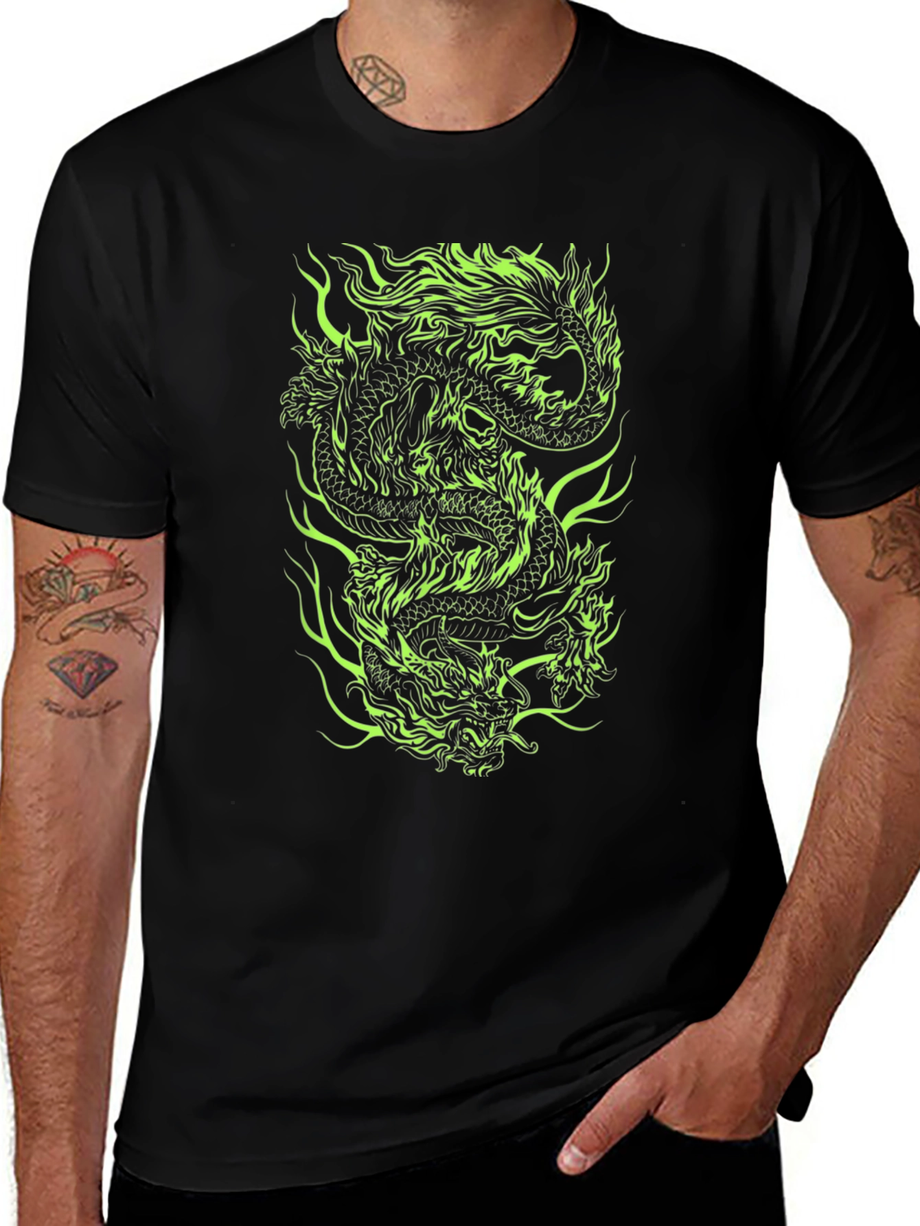 Dragon Graphic Print Tee - Black