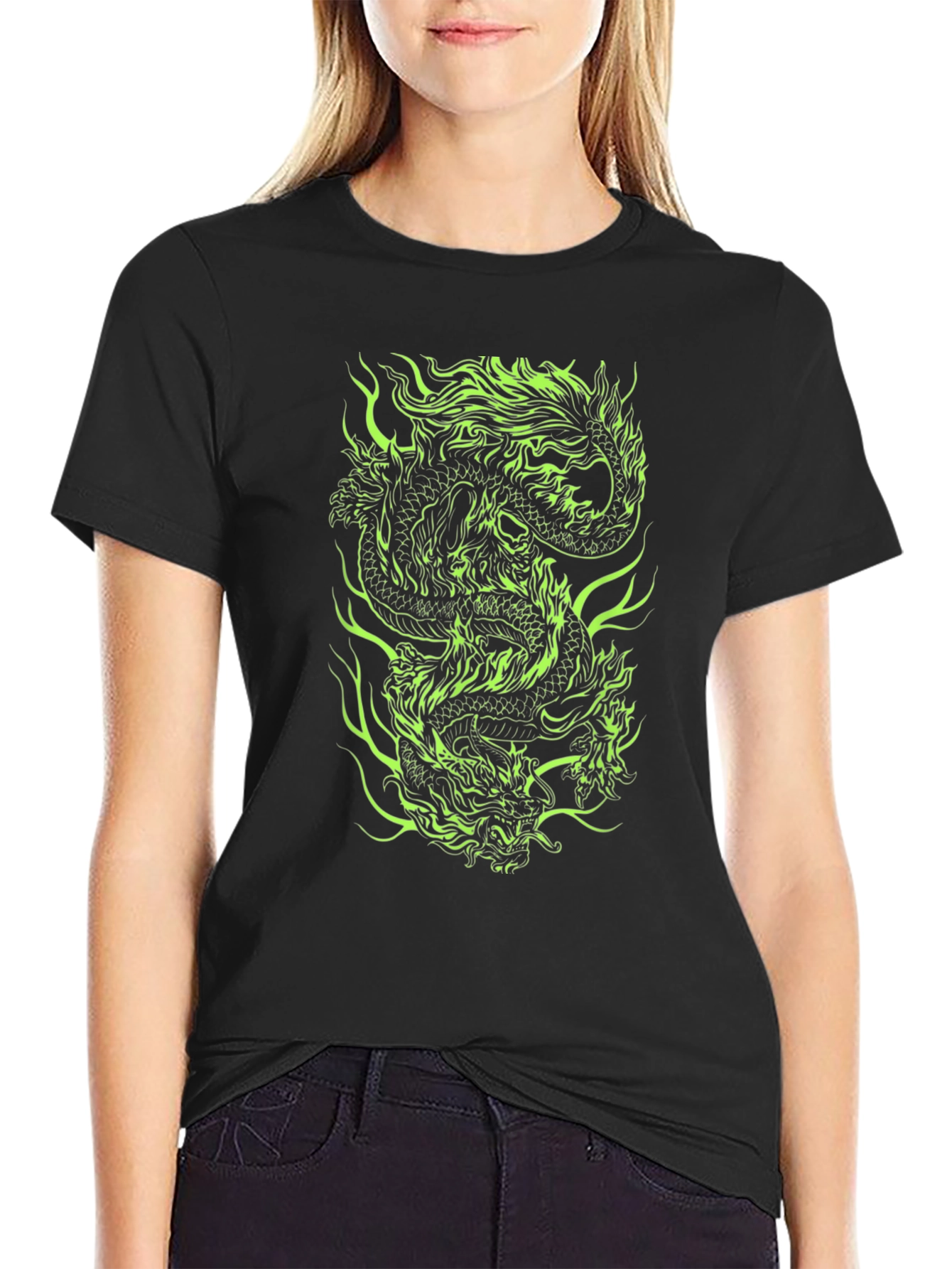 Dragon Graphic Print Tee - Black