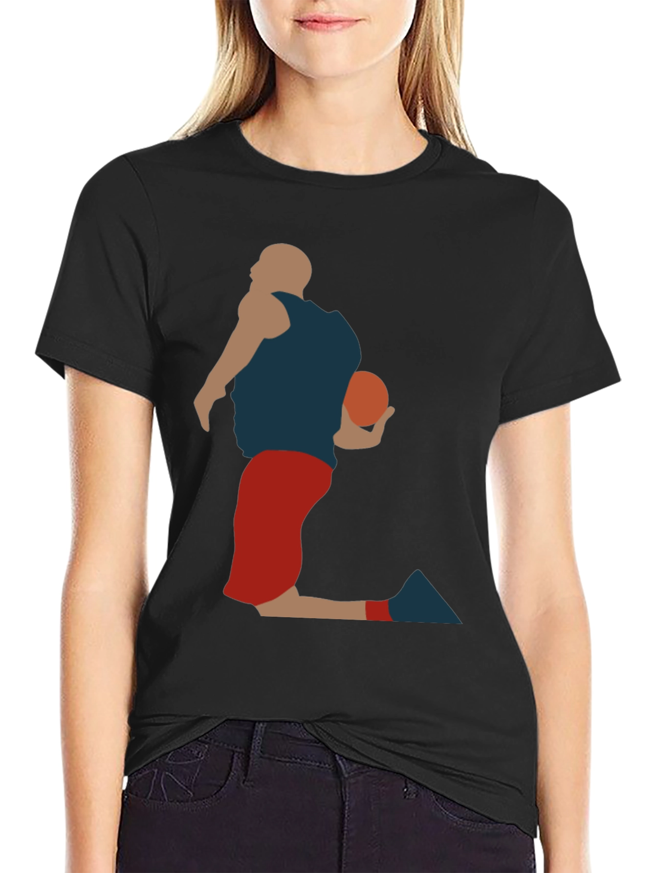 Basketball Player Silhouette Graphic Tee - Black