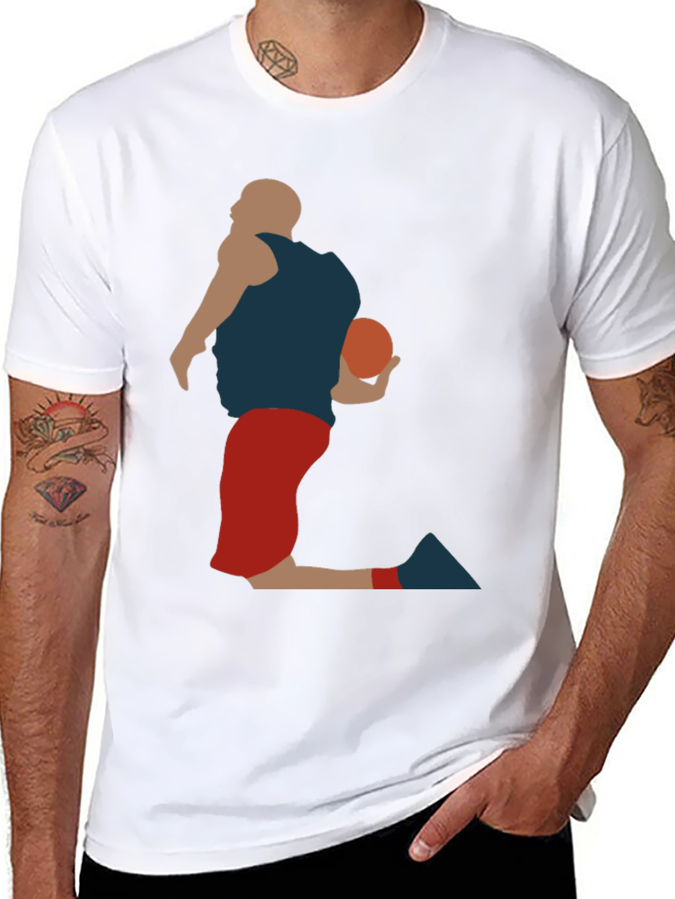 Basketball Player Silhouette Graphic Tee - Black