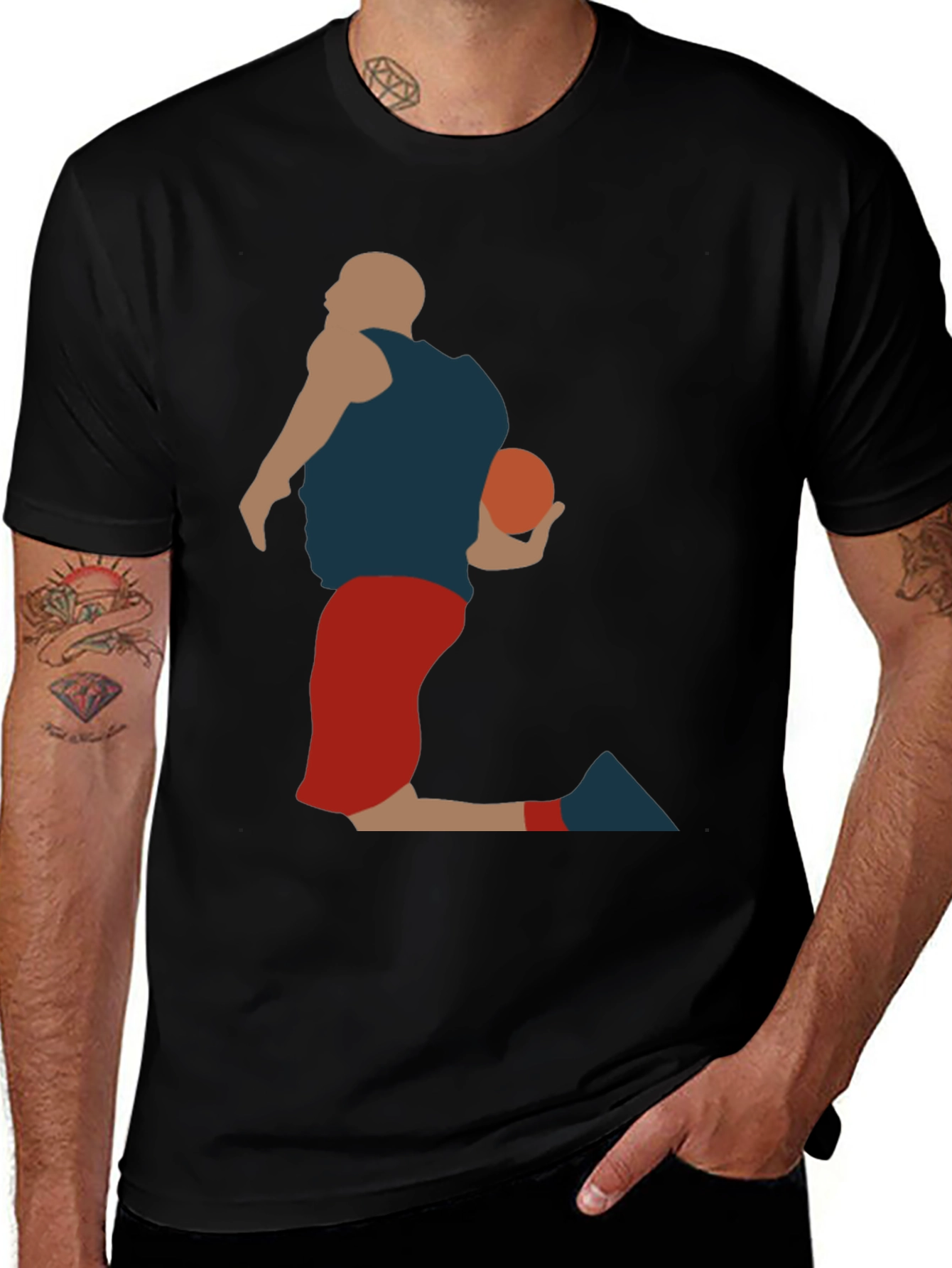 Basketball Player Silhouette Graphic Tee - Black