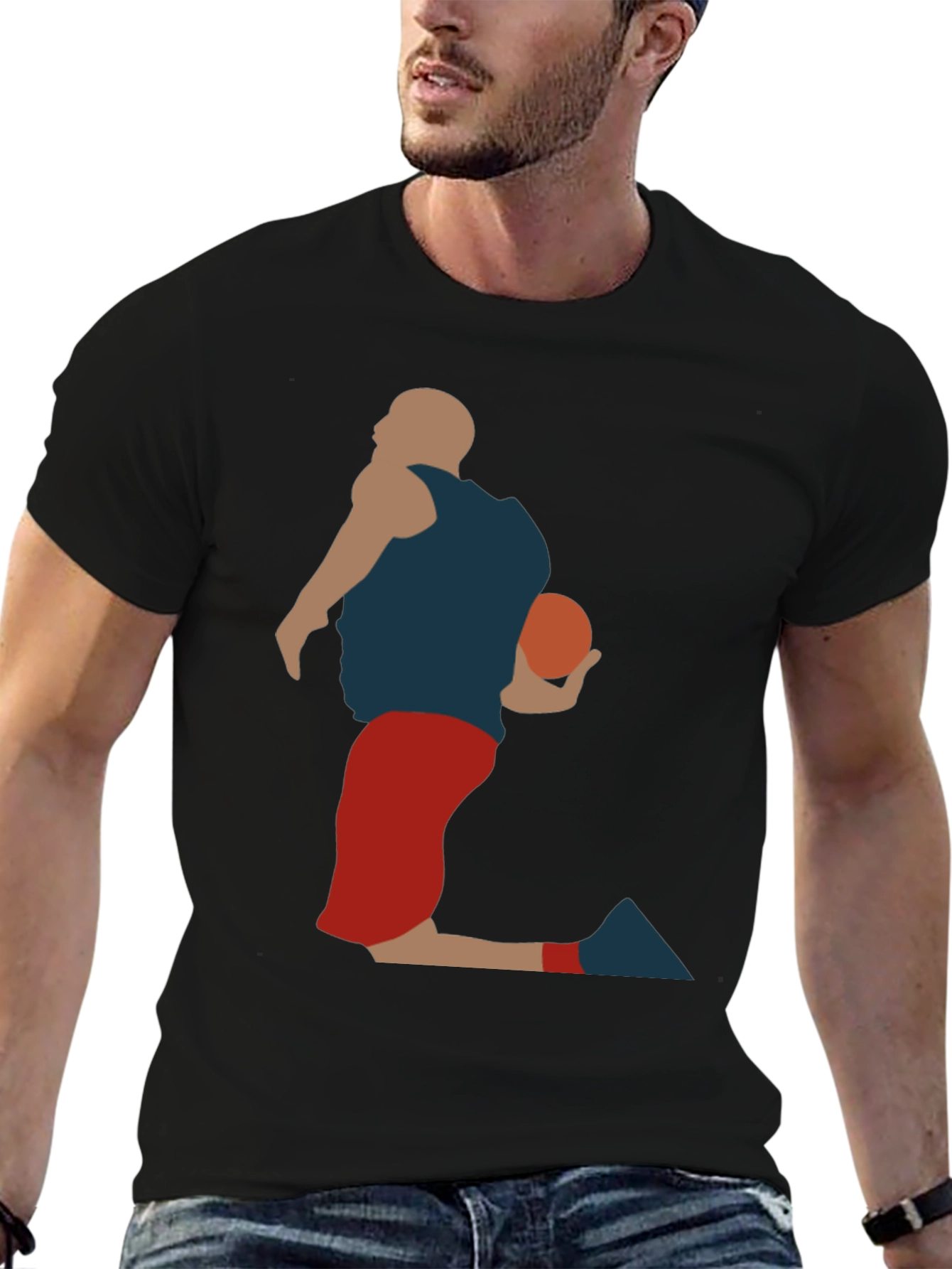 Basketball Player Silhouette Graphic Tee - Black