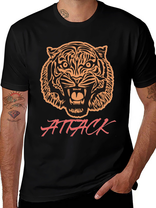 Tiger Attack Graphic Print Crew Neck Tee
