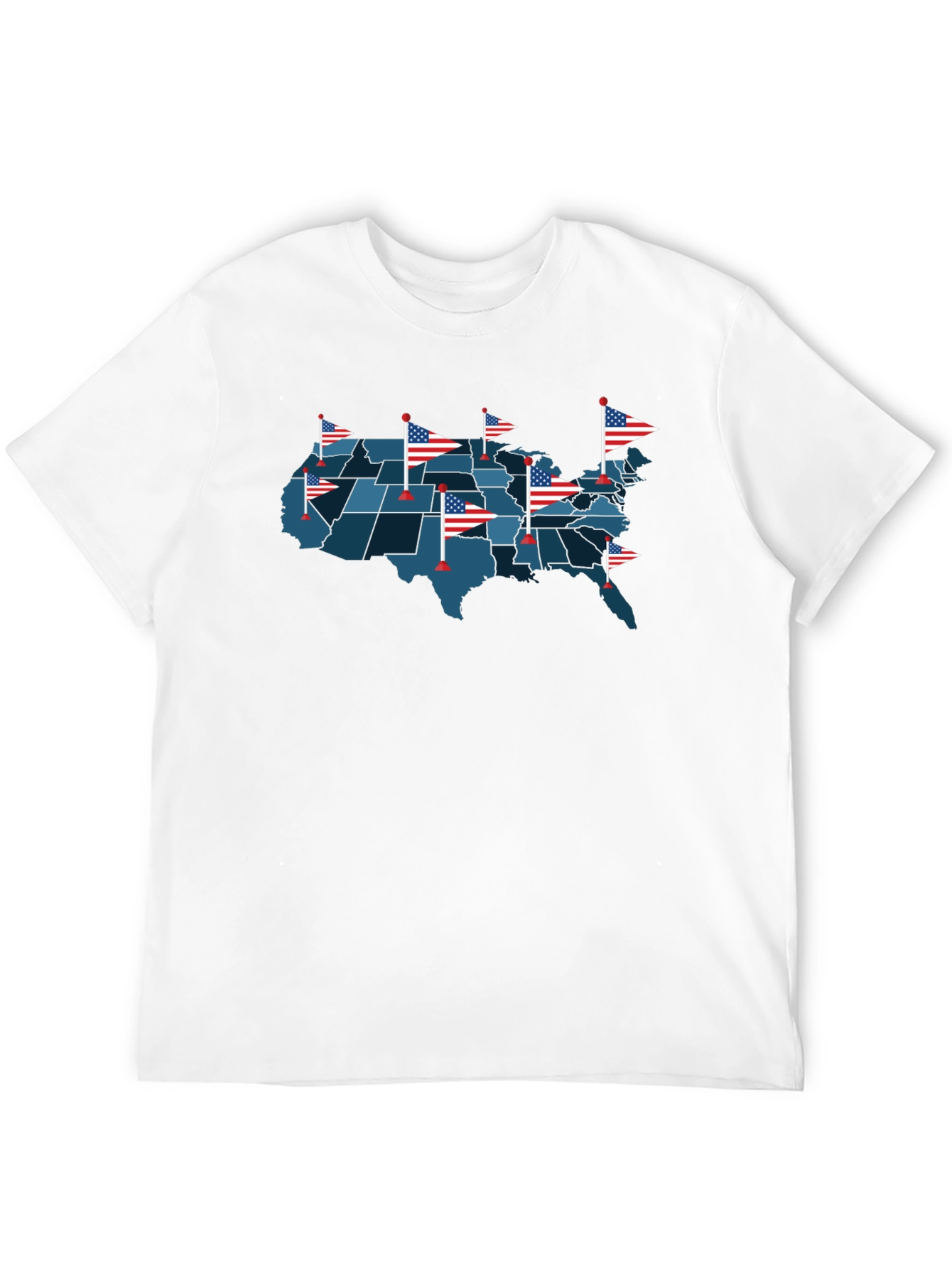 USA Map T-Shirt with American Flags