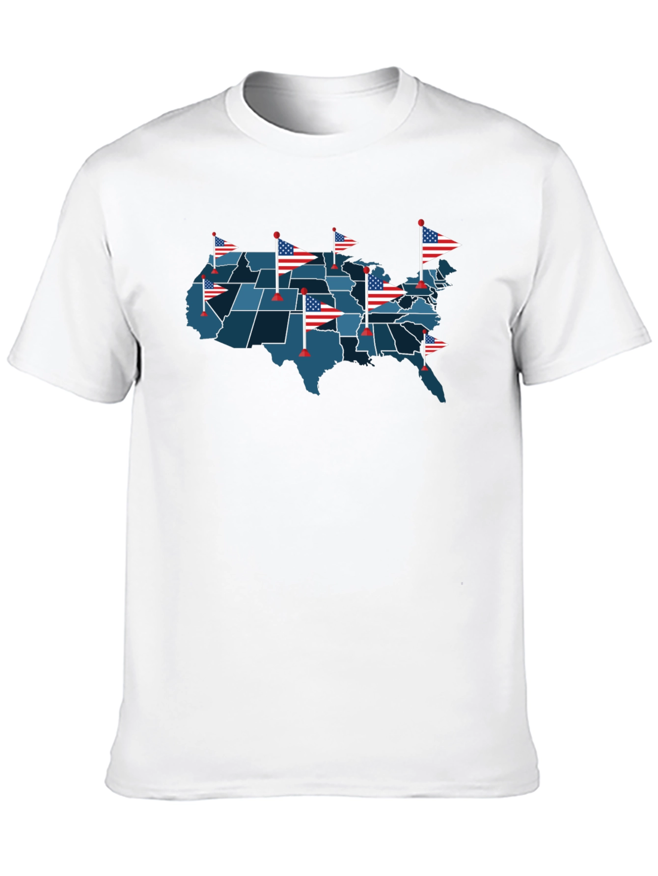 USA Map T-Shirt with American Flags