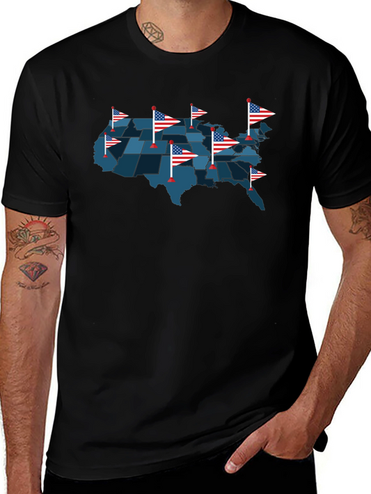 USA Map T-Shirt with American Flags