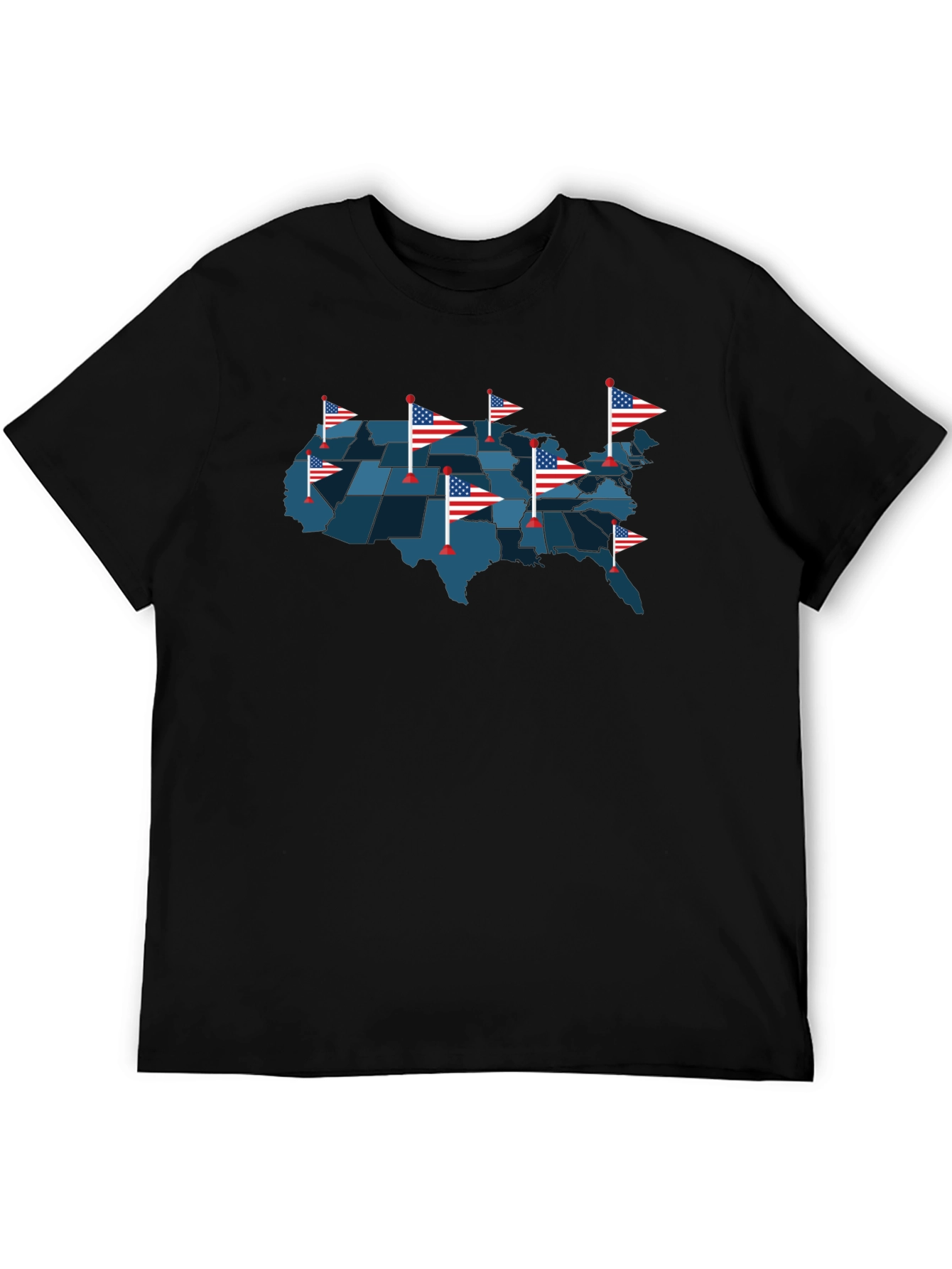 USA Map T-Shirt with American Flags