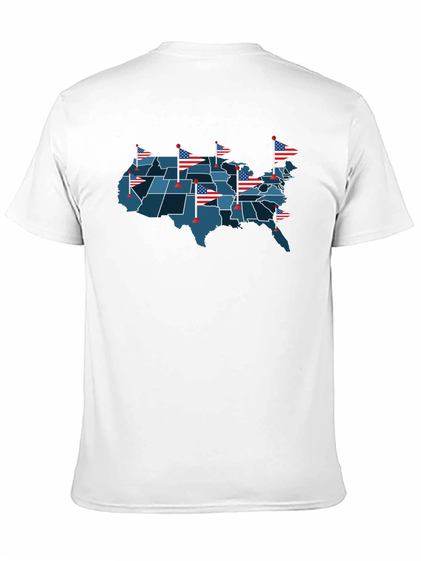 USA Map T-Shirt with American Flags