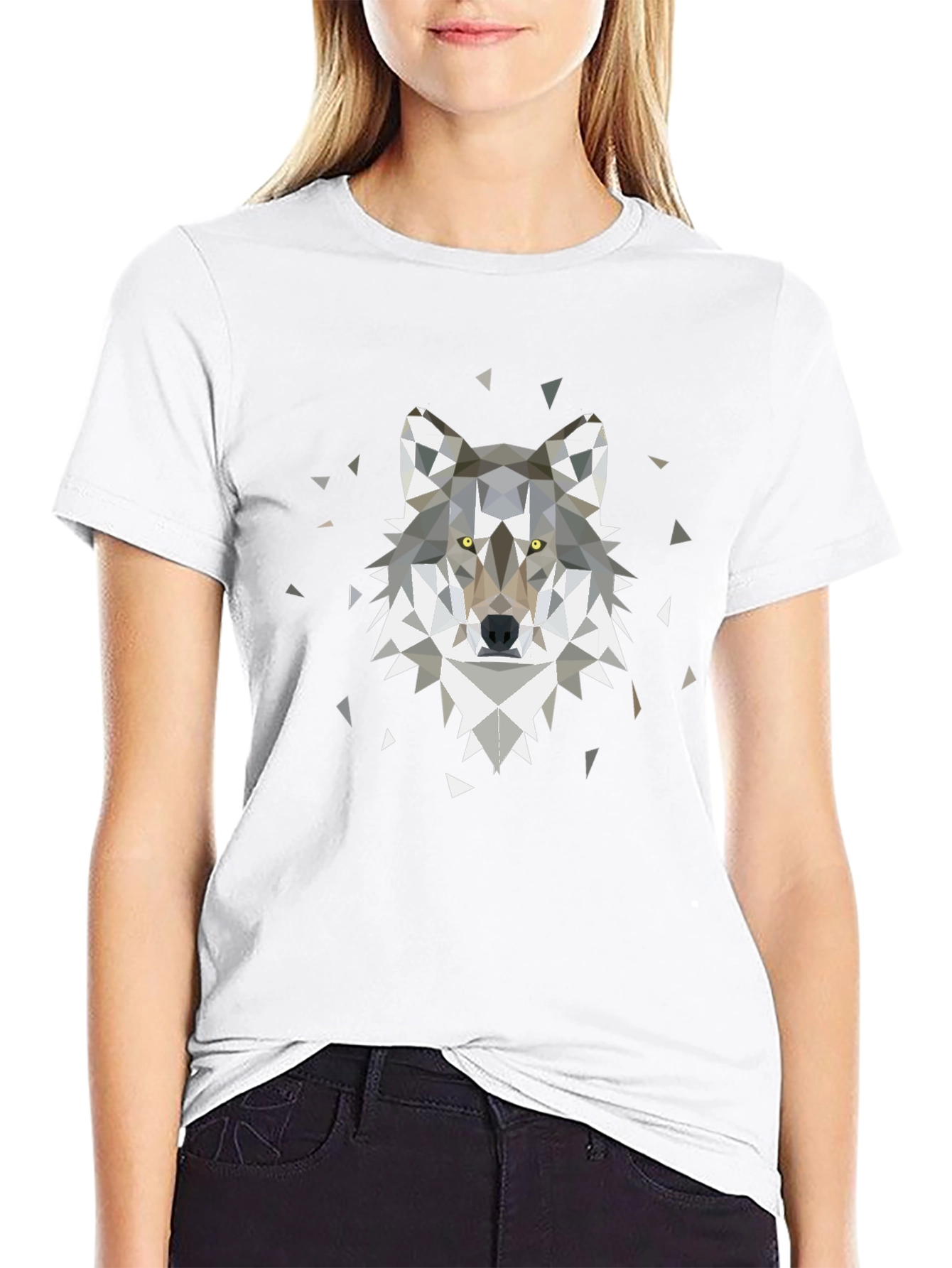 Geometric Wolf Print Tee - Modern Animal Graphic T-Shirt