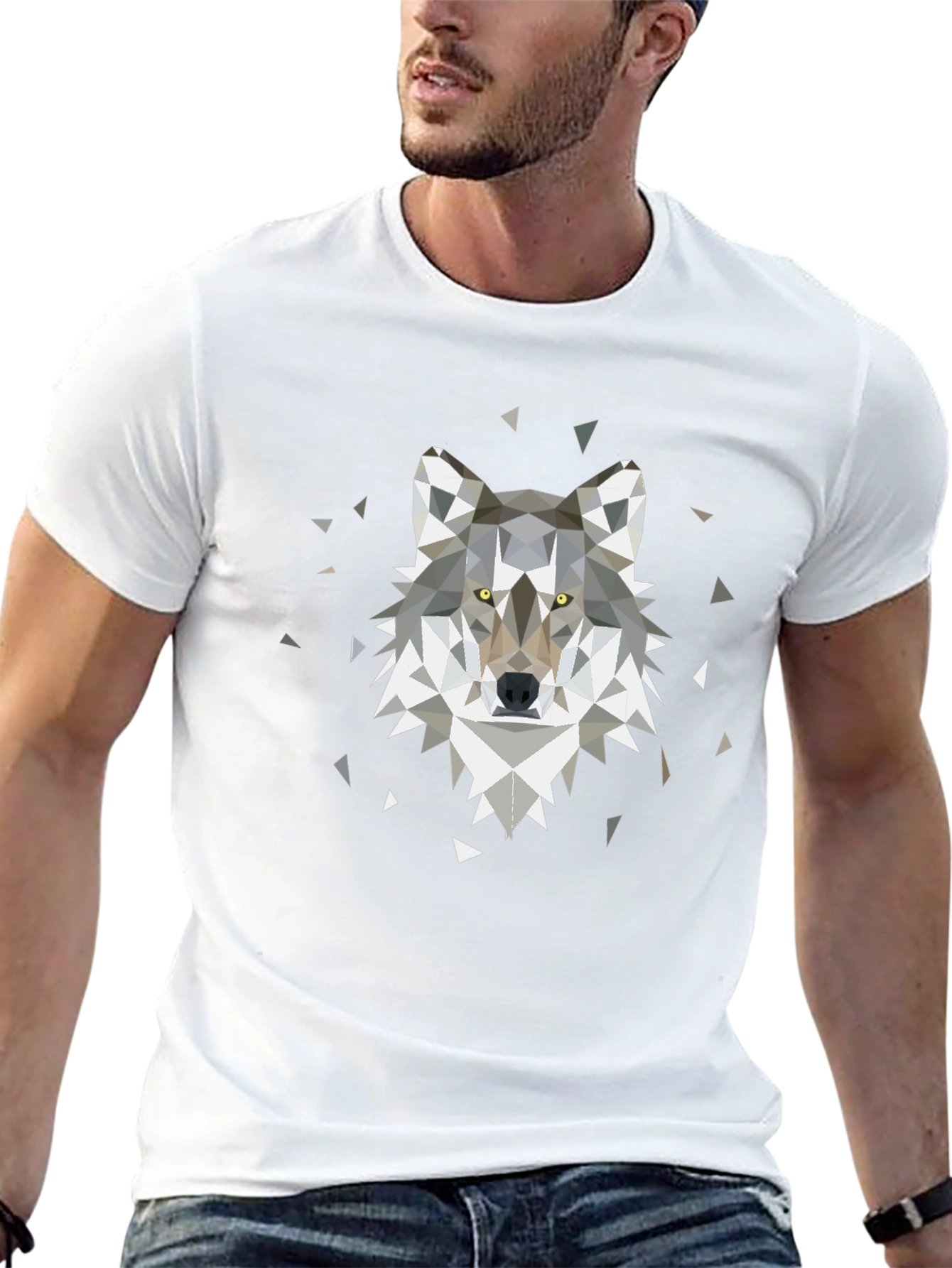 Geometric Wolf Print Tee - Modern Animal Graphic T-Shirt