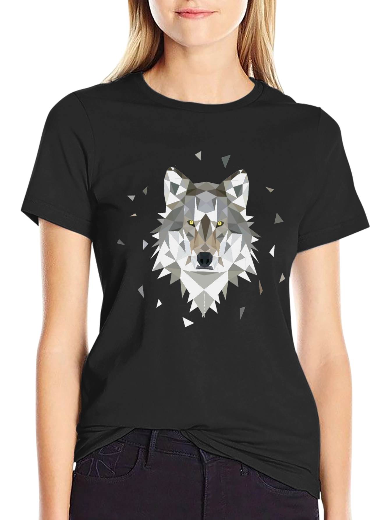 Geometric Wolf Print Tee - Modern Animal Graphic T-Shirt