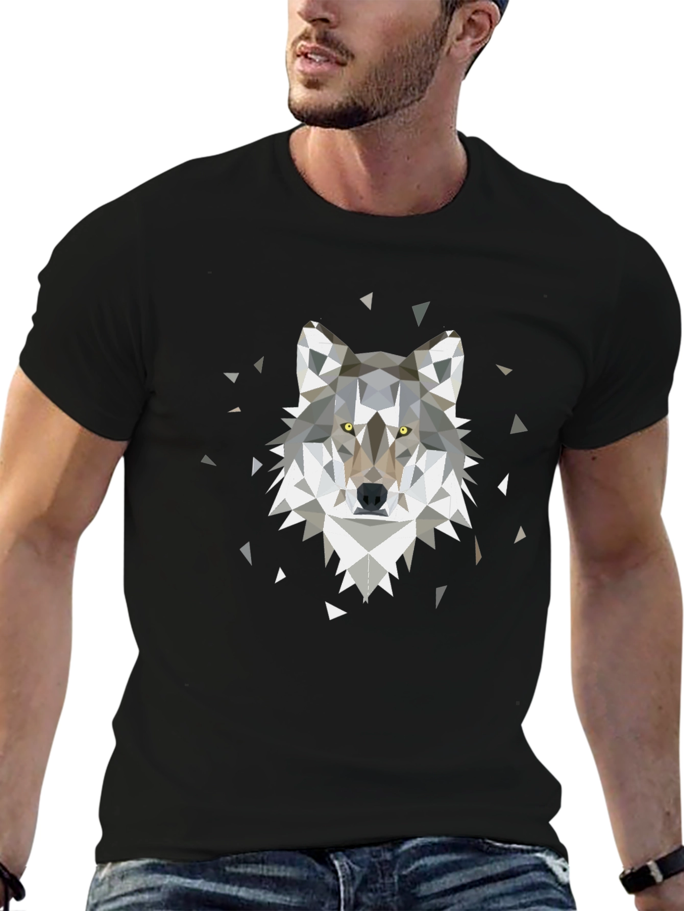 Geometric Wolf Print Tee - Modern Animal Graphic T-Shirt