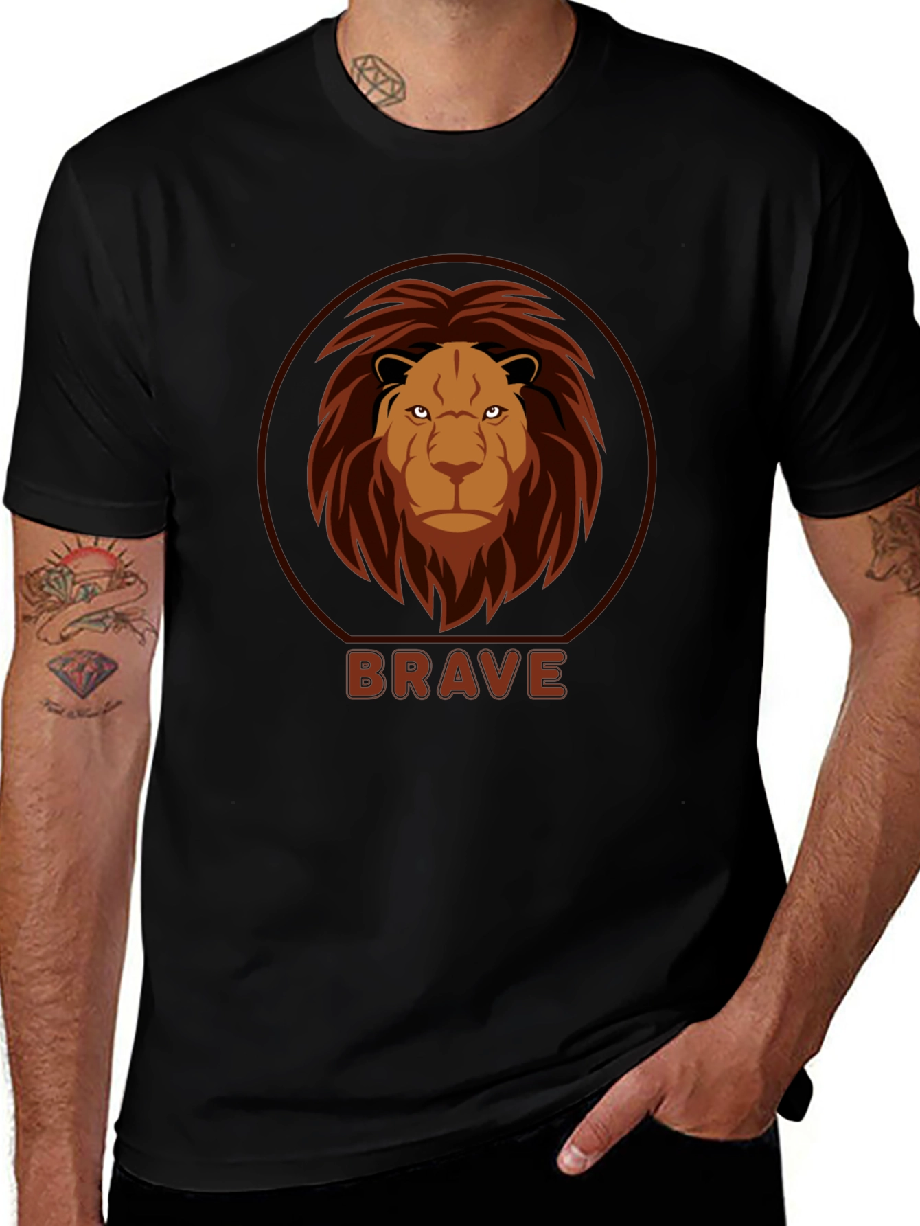 Brave Lion Graphic Black T-Shirt