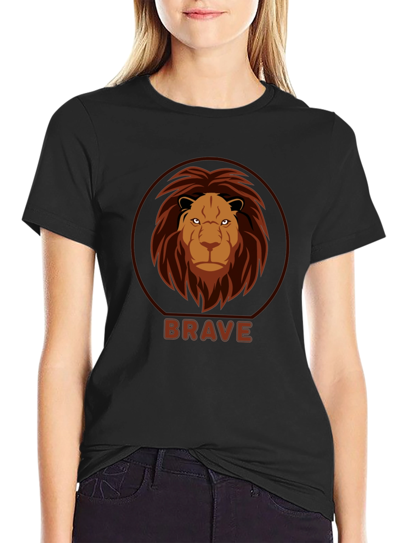 Brave Lion Graphic Black T-Shirt