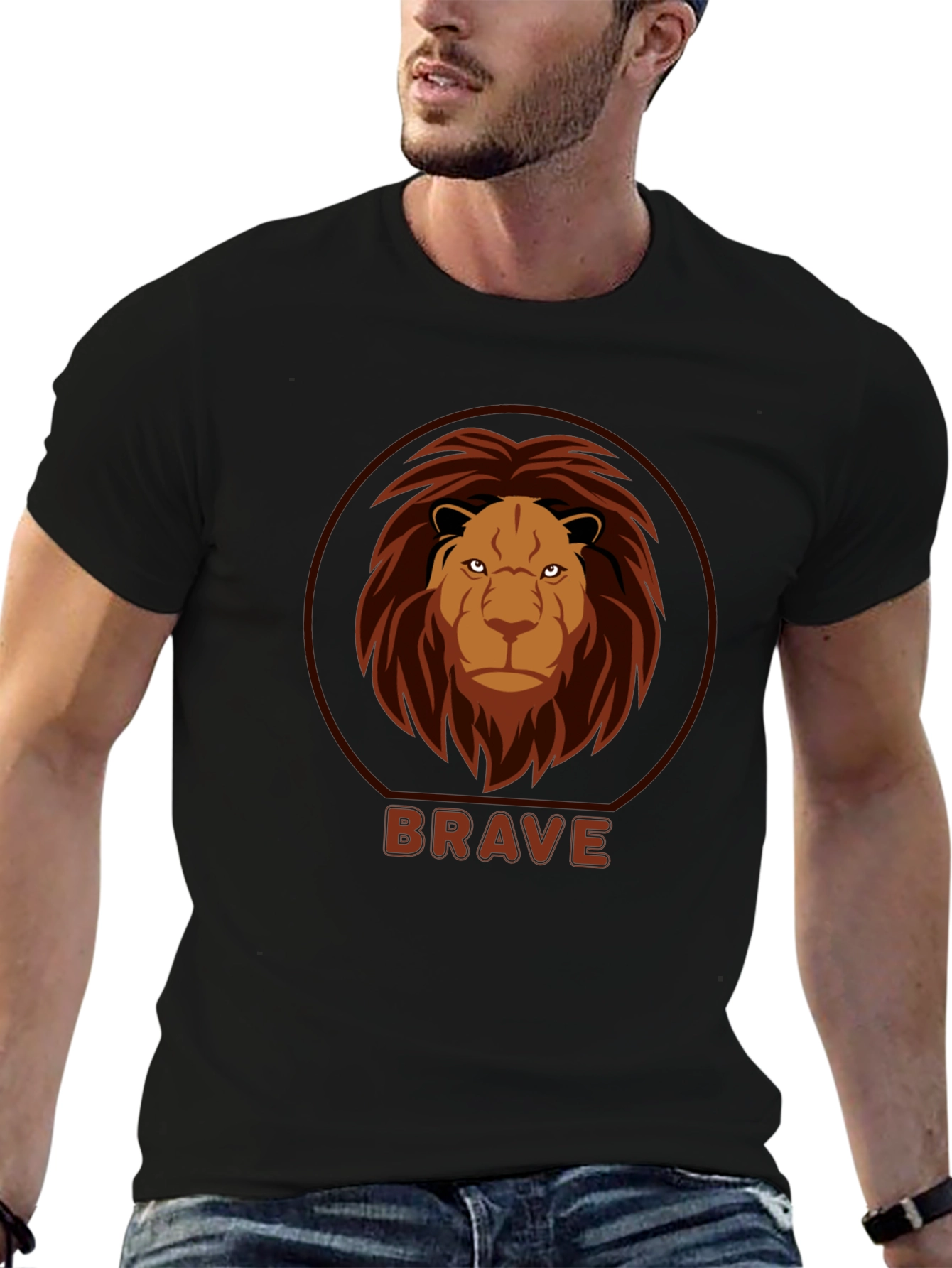 Brave Lion Graphic Black T-Shirt