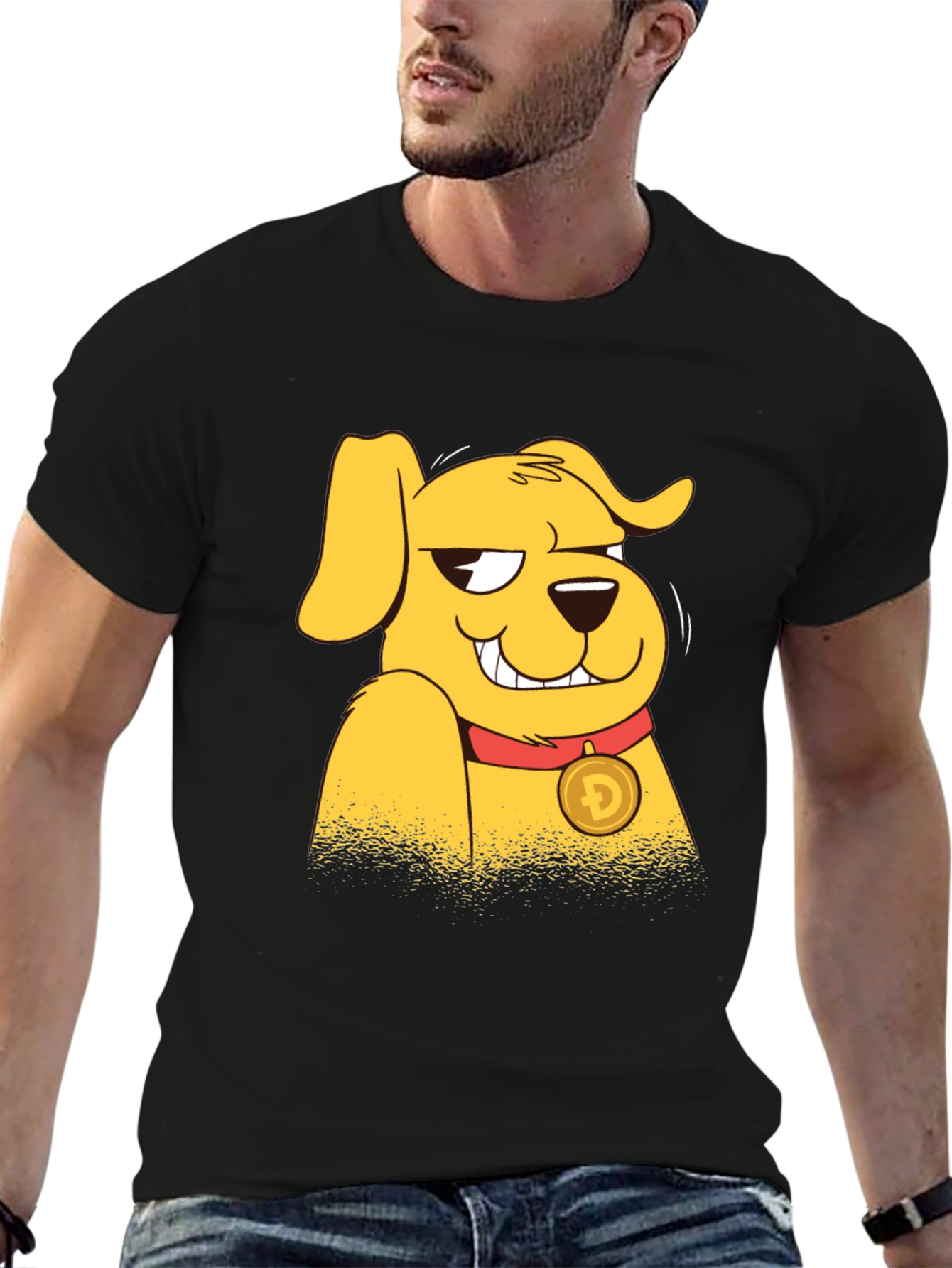 Doge Cartoon Graphic Black T-Shirt