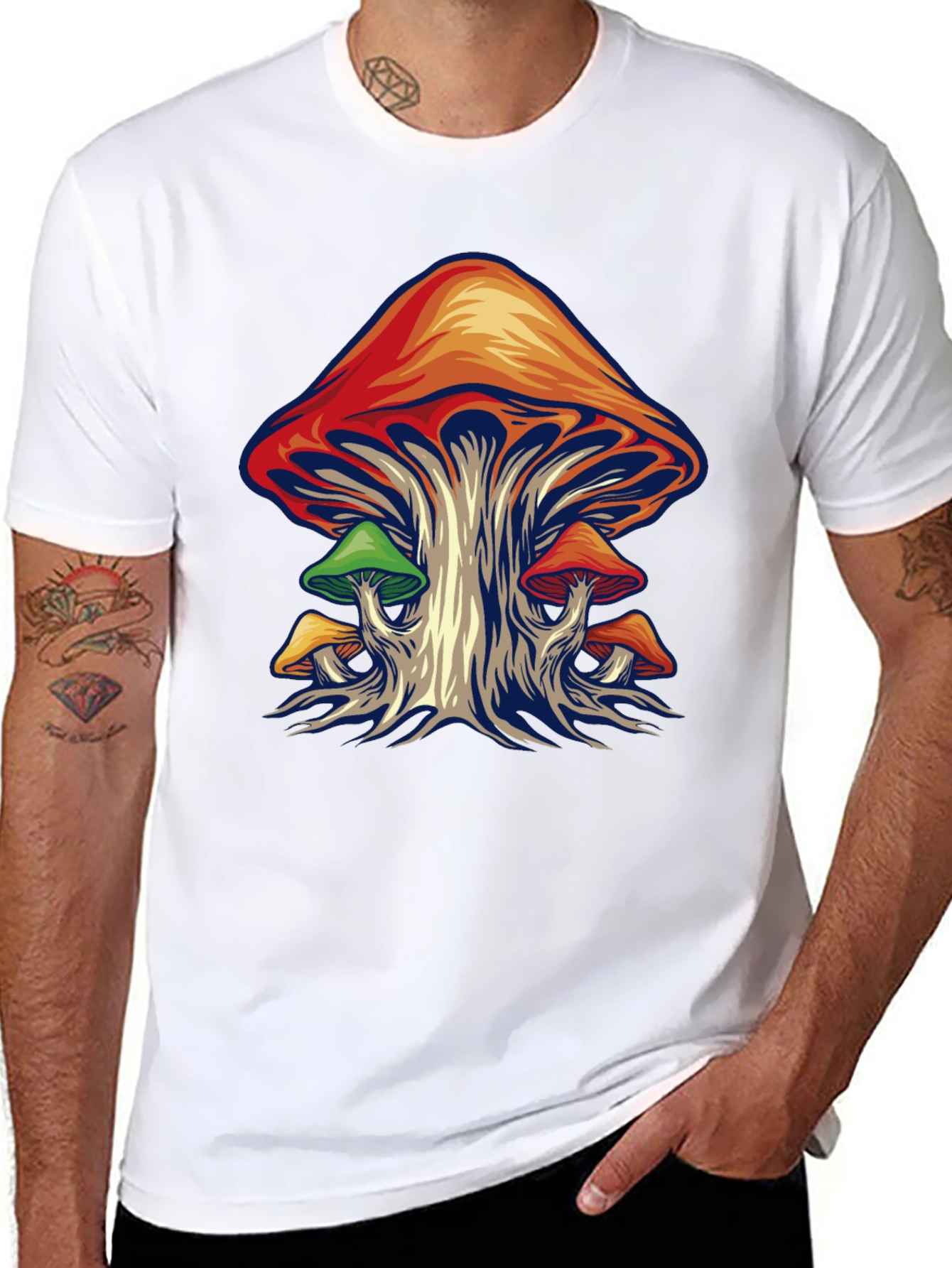 Psychedelic Mushroom Graphic Tee - Black Cotton Shirt
