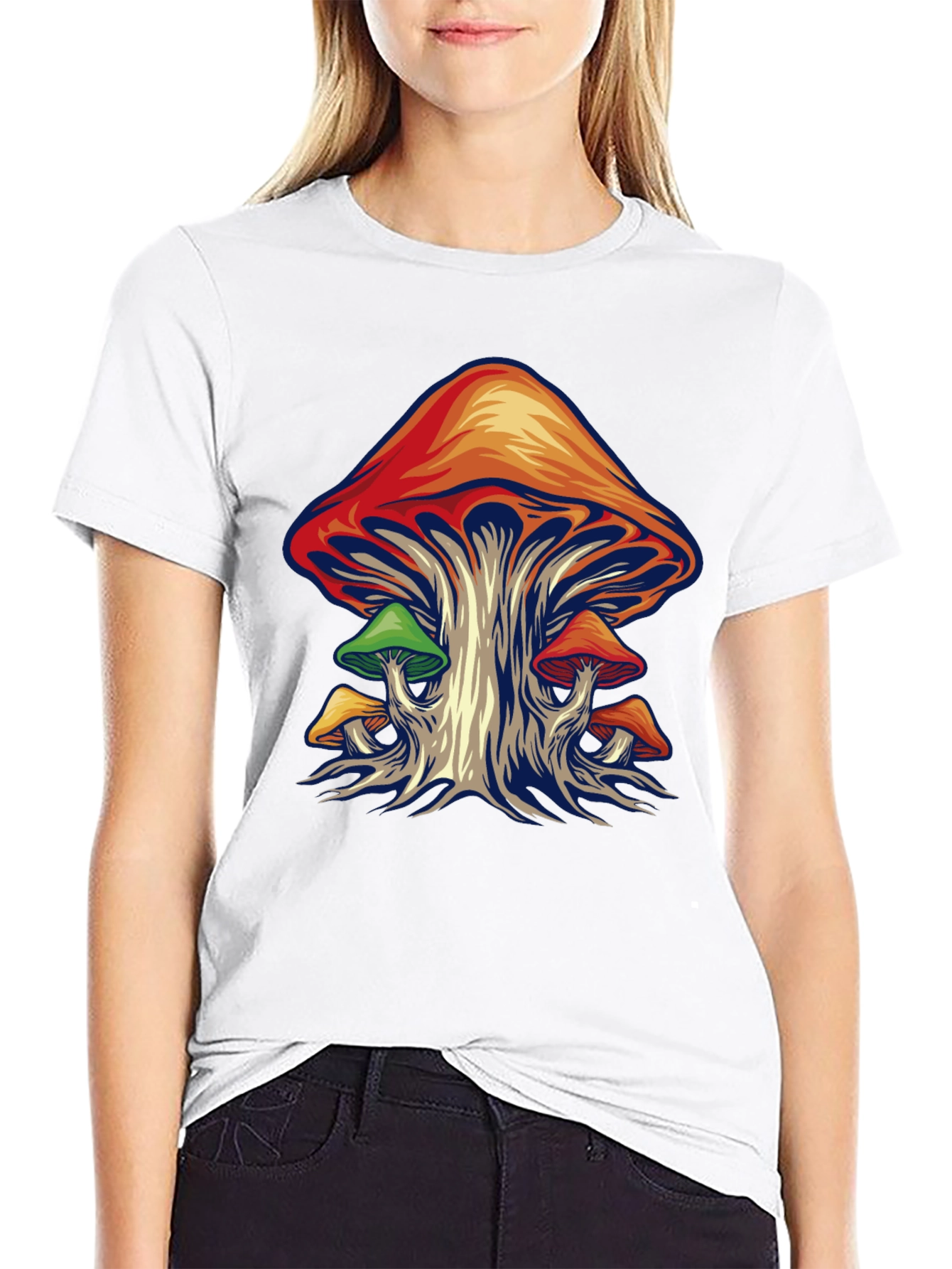Psychedelic Mushroom Graphic Tee - Black Cotton Shirt
