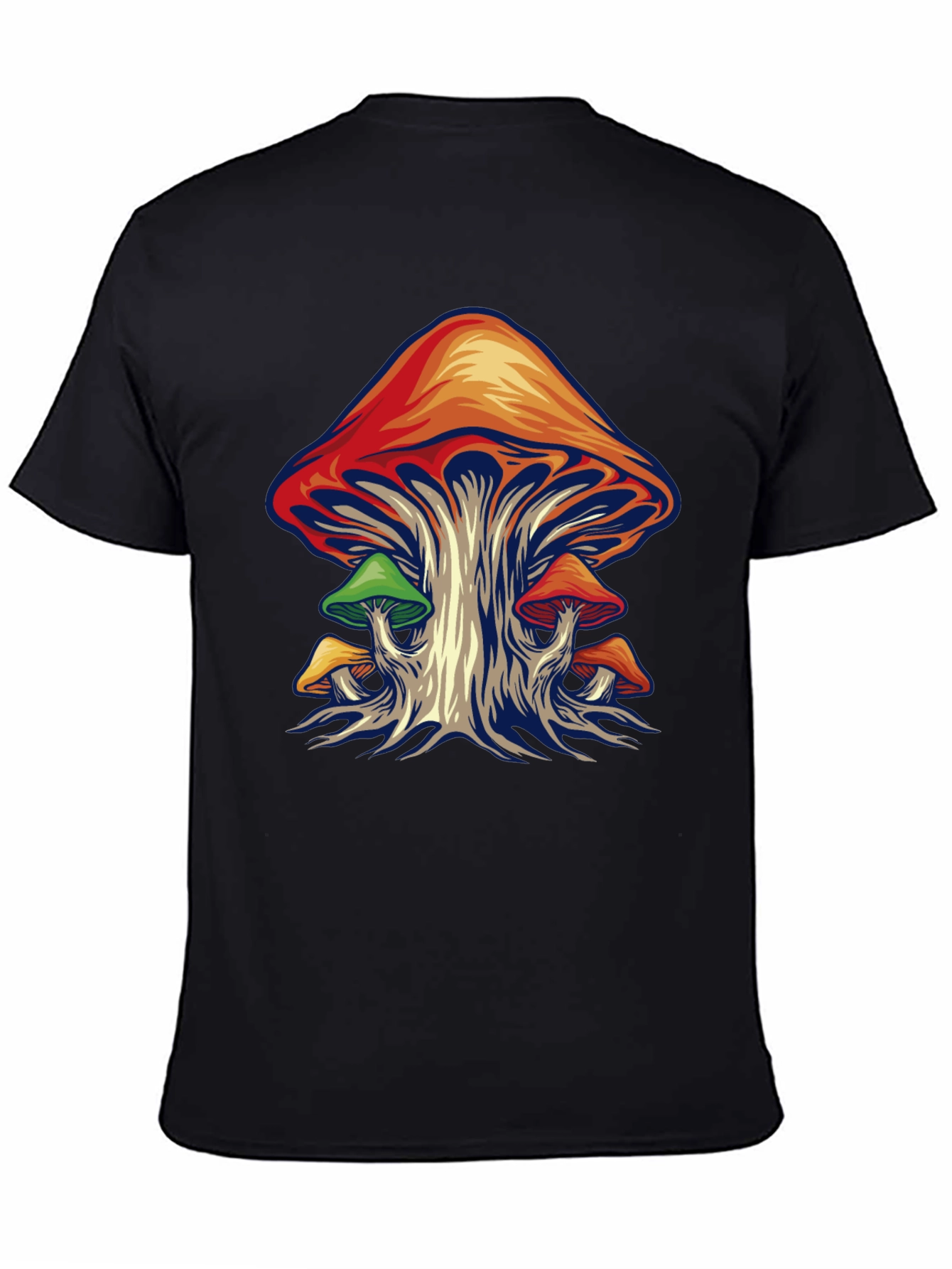 Psychedelic Mushroom Graphic Tee - Black Cotton Shirt