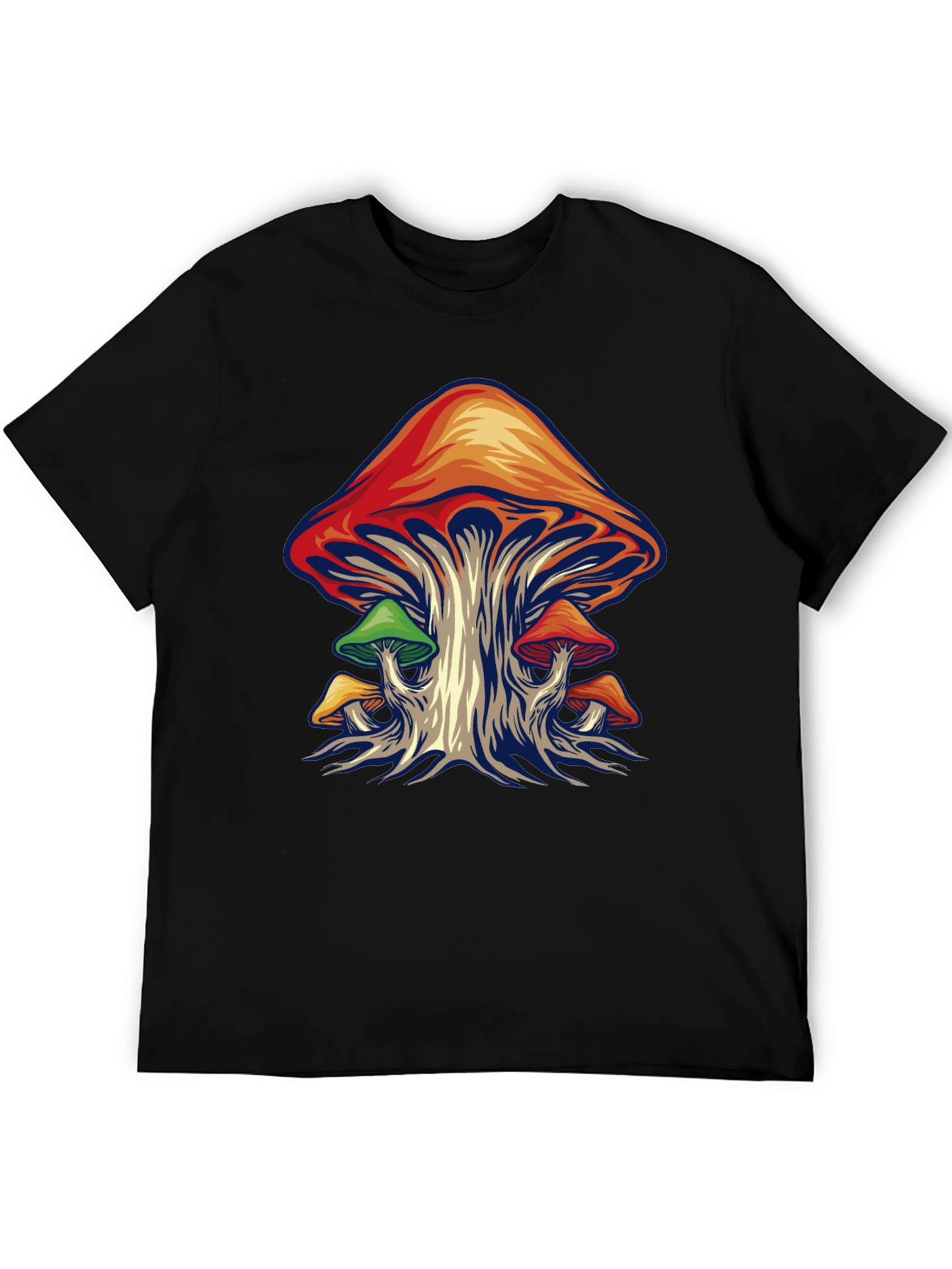 Psychedelic Mushroom Graphic Tee - Black Cotton Shirt