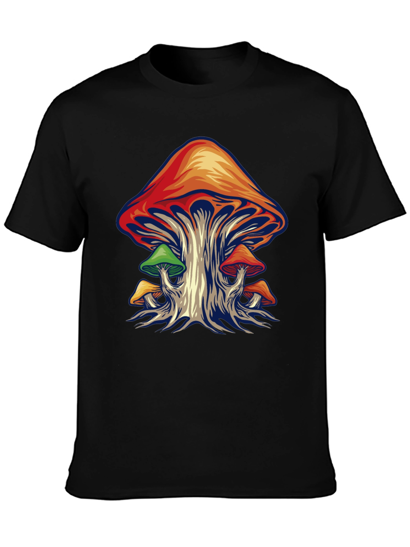 Psychedelic Mushroom Graphic Tee - Black Cotton Shirt