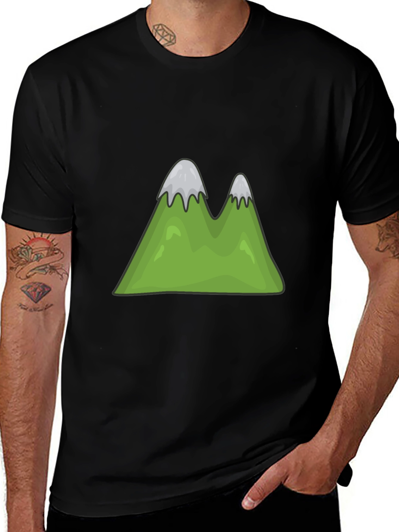Mountain Cartoon Graphic Tee - Black Casual Shirt