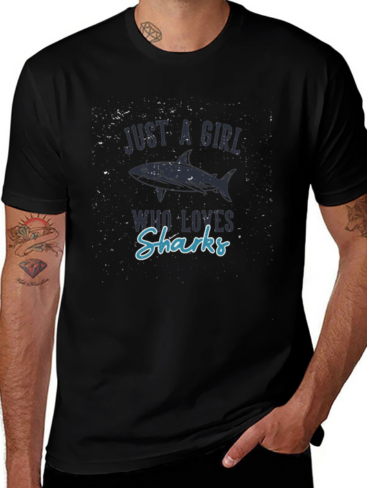 Just a Girl Who Loves Sharks Black T-Shirt