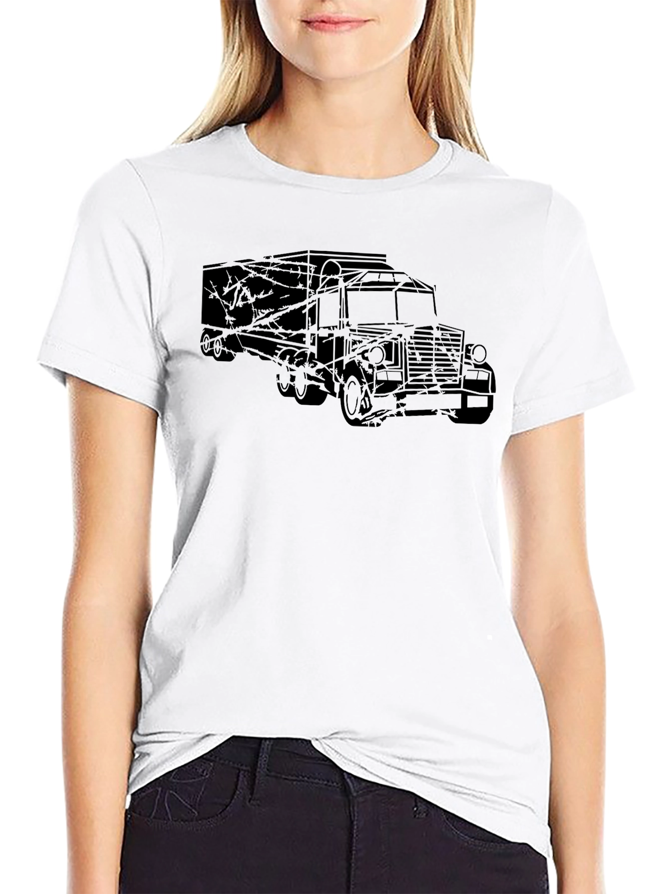 Truck Outline Graphic Tee - Black Casual Shirt