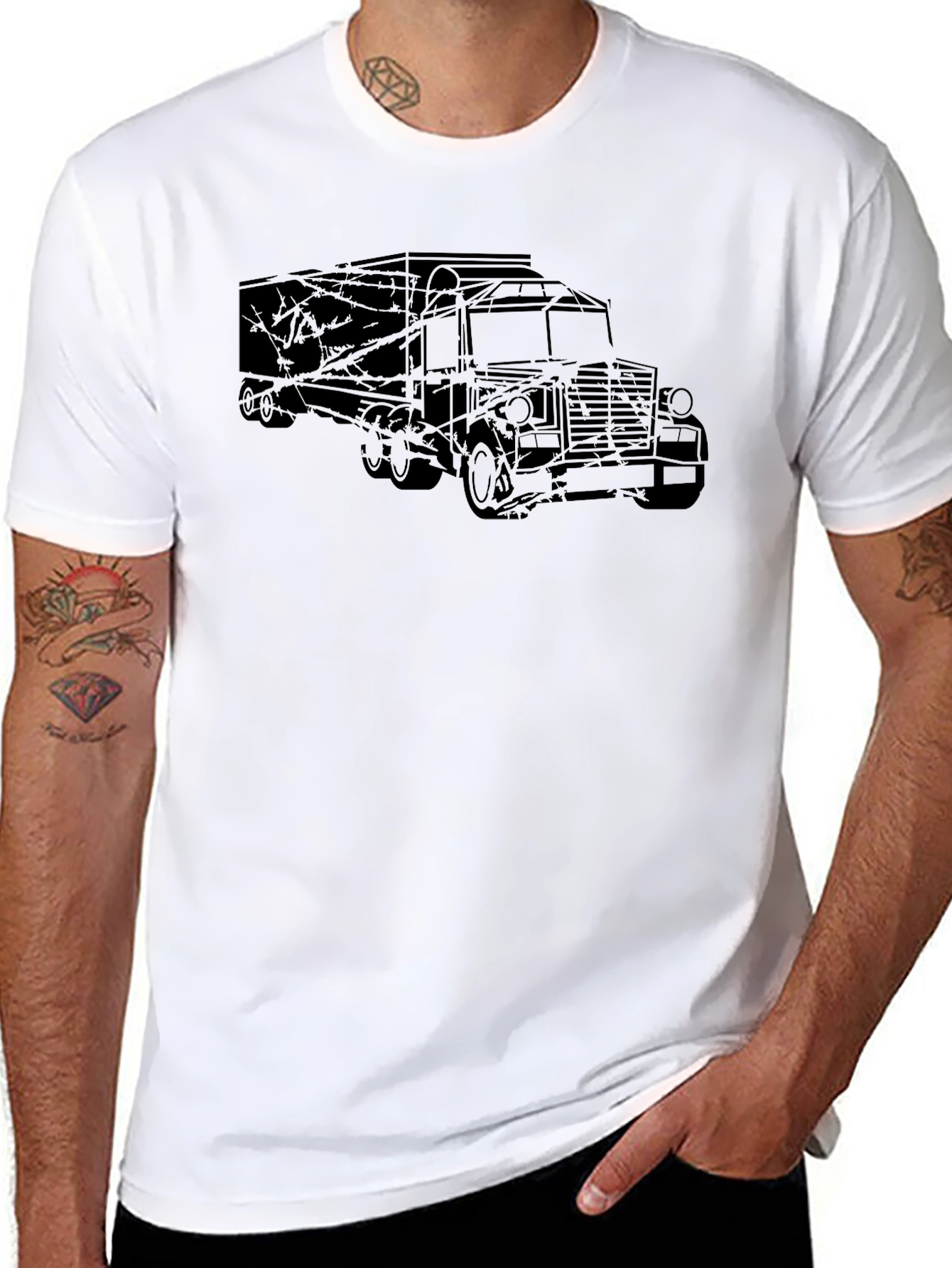 Truck Outline Graphic Tee - Black Casual Shirt