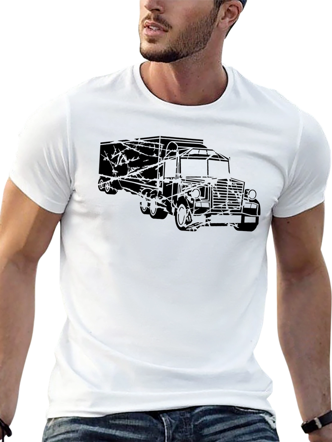 Truck Outline Graphic Tee - Black Casual Shirt
