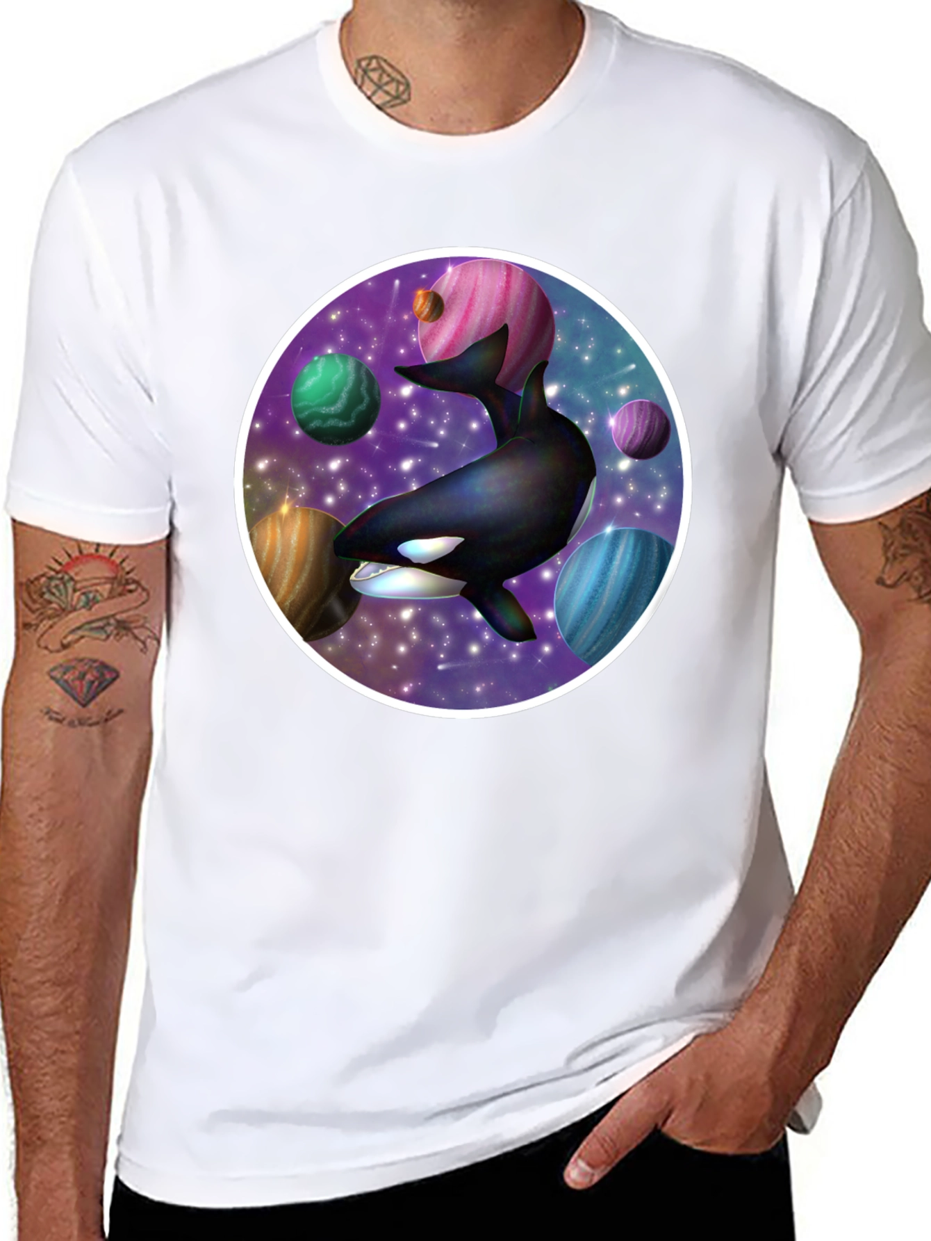 Space Orca Graphic Tee - Galaxy Whale Design