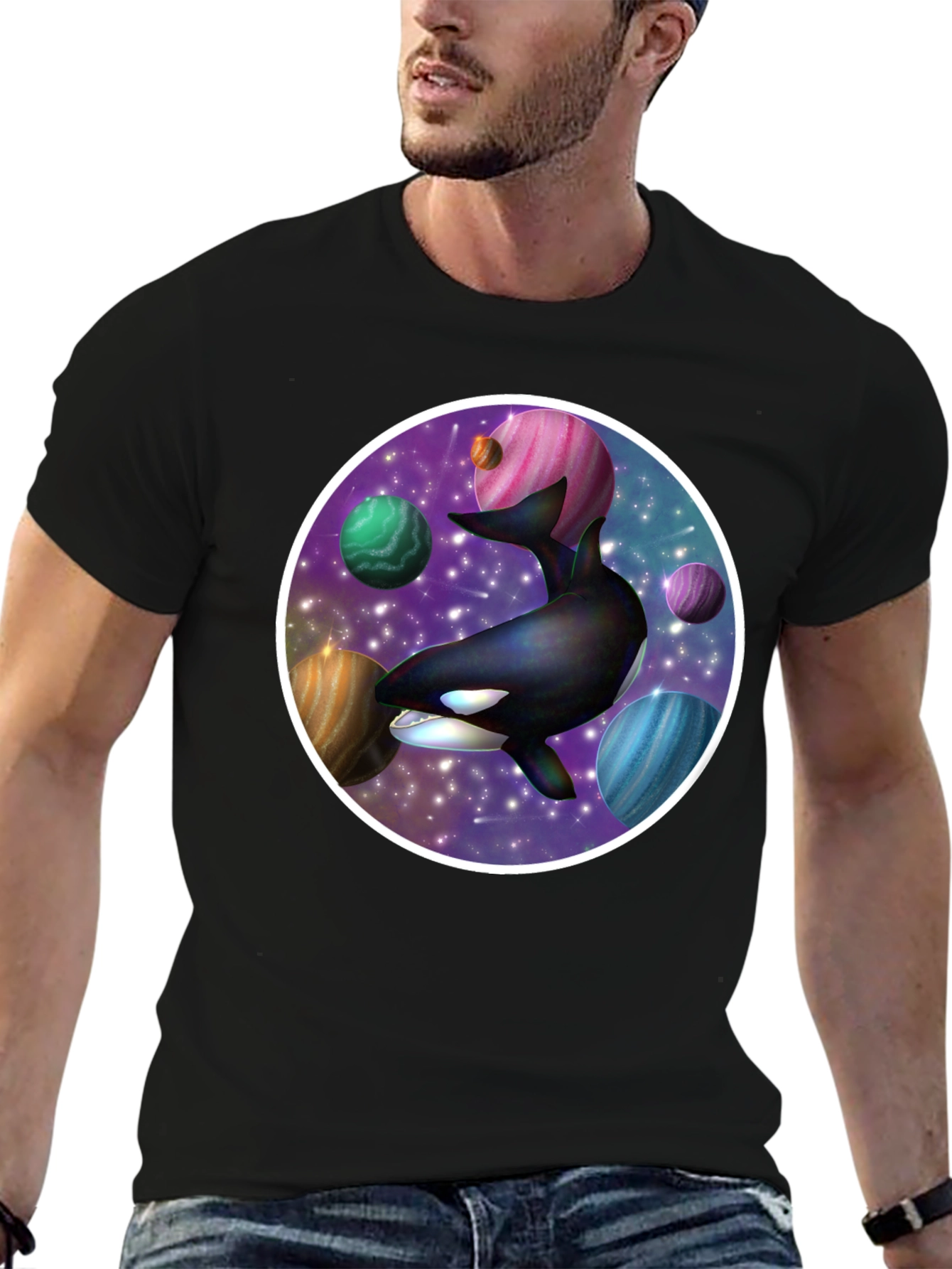 Space Orca Graphic Tee - Galaxy Whale Design
