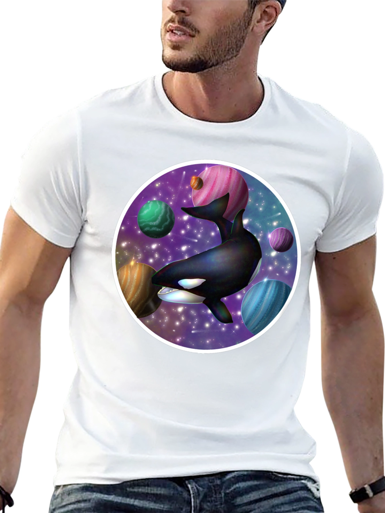 Space Orca Graphic Tee - Galaxy Whale Design