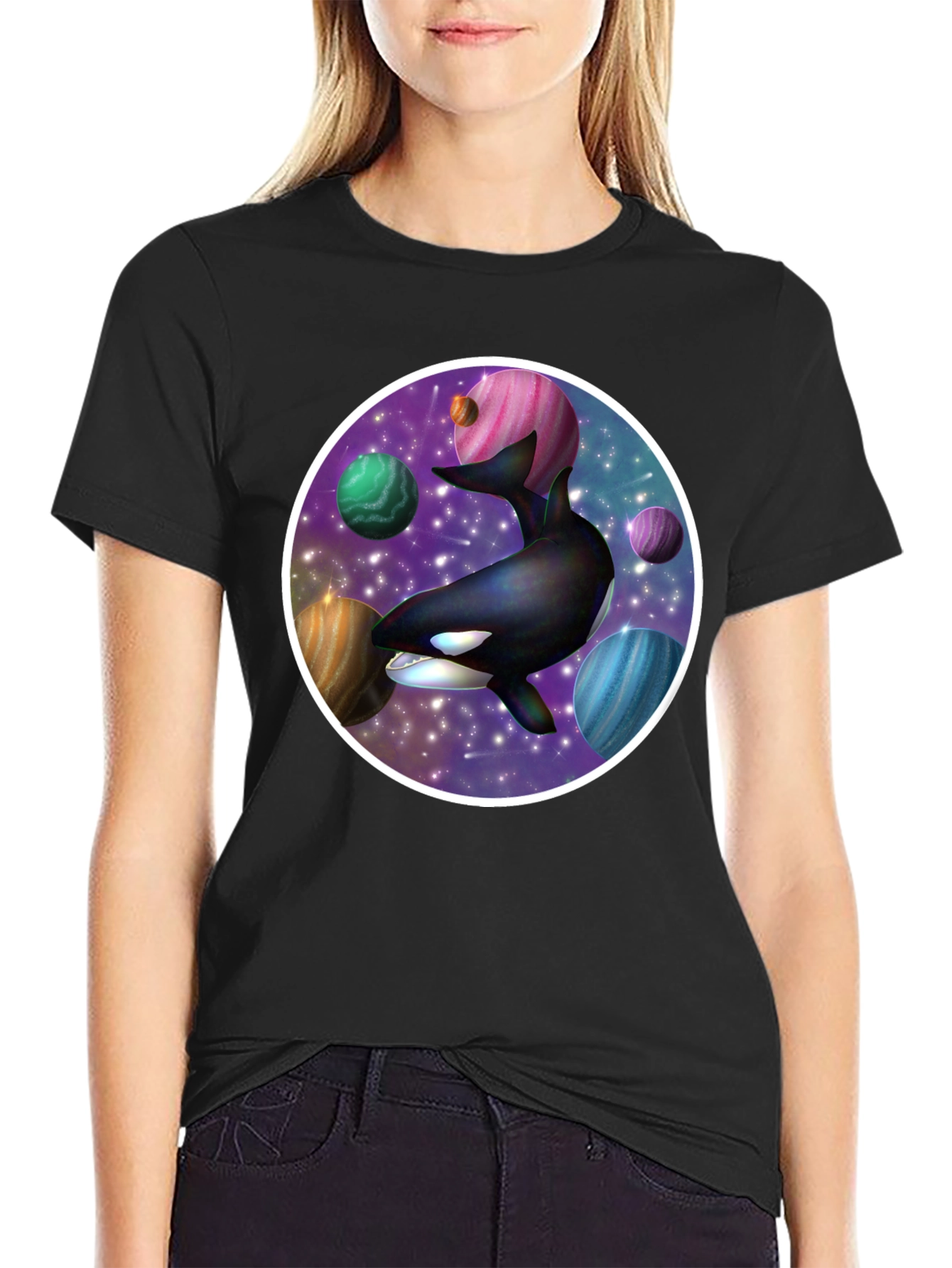 Space Orca Graphic Tee - Galaxy Whale Design