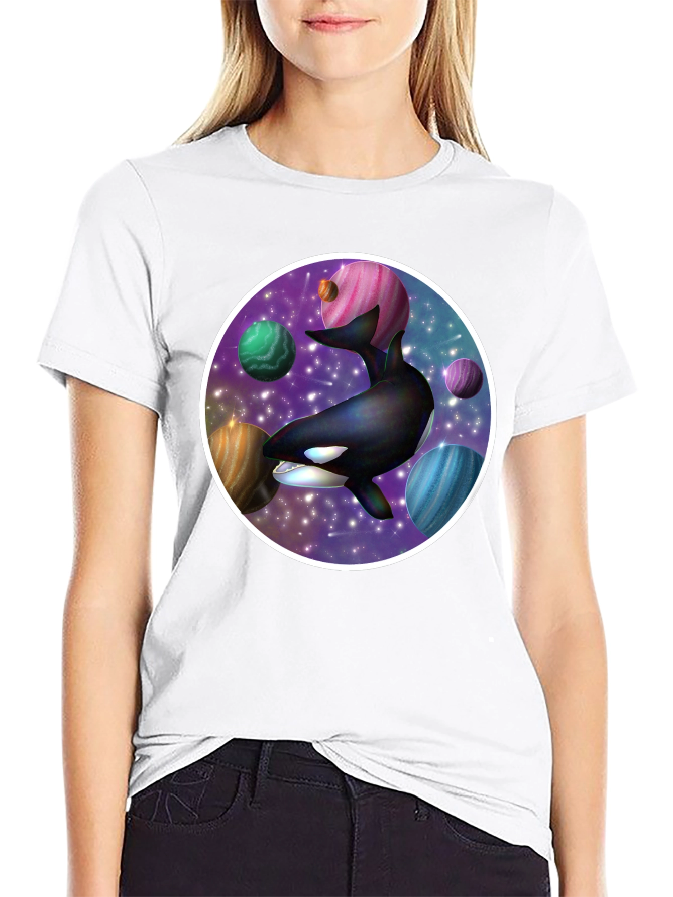Space Orca Graphic Tee - Galaxy Whale Design