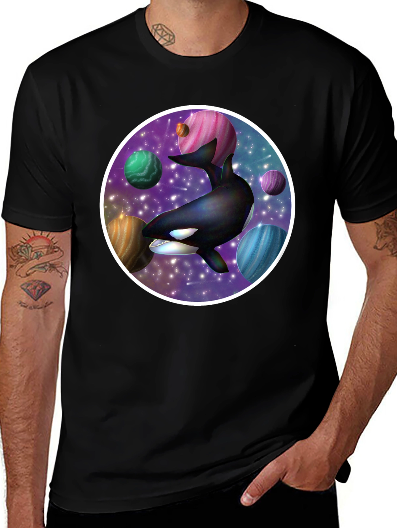 Space Orca Graphic Tee - Galaxy Whale Design