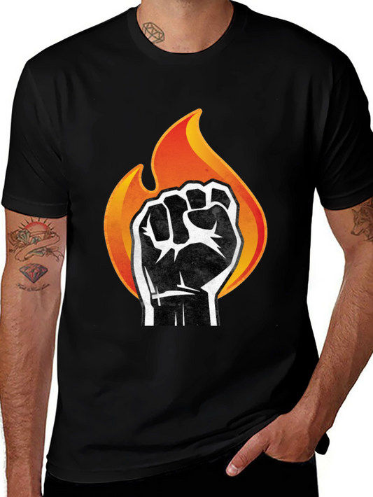 Fiery Fist Graphic Tee - Bold Black T-Shirt