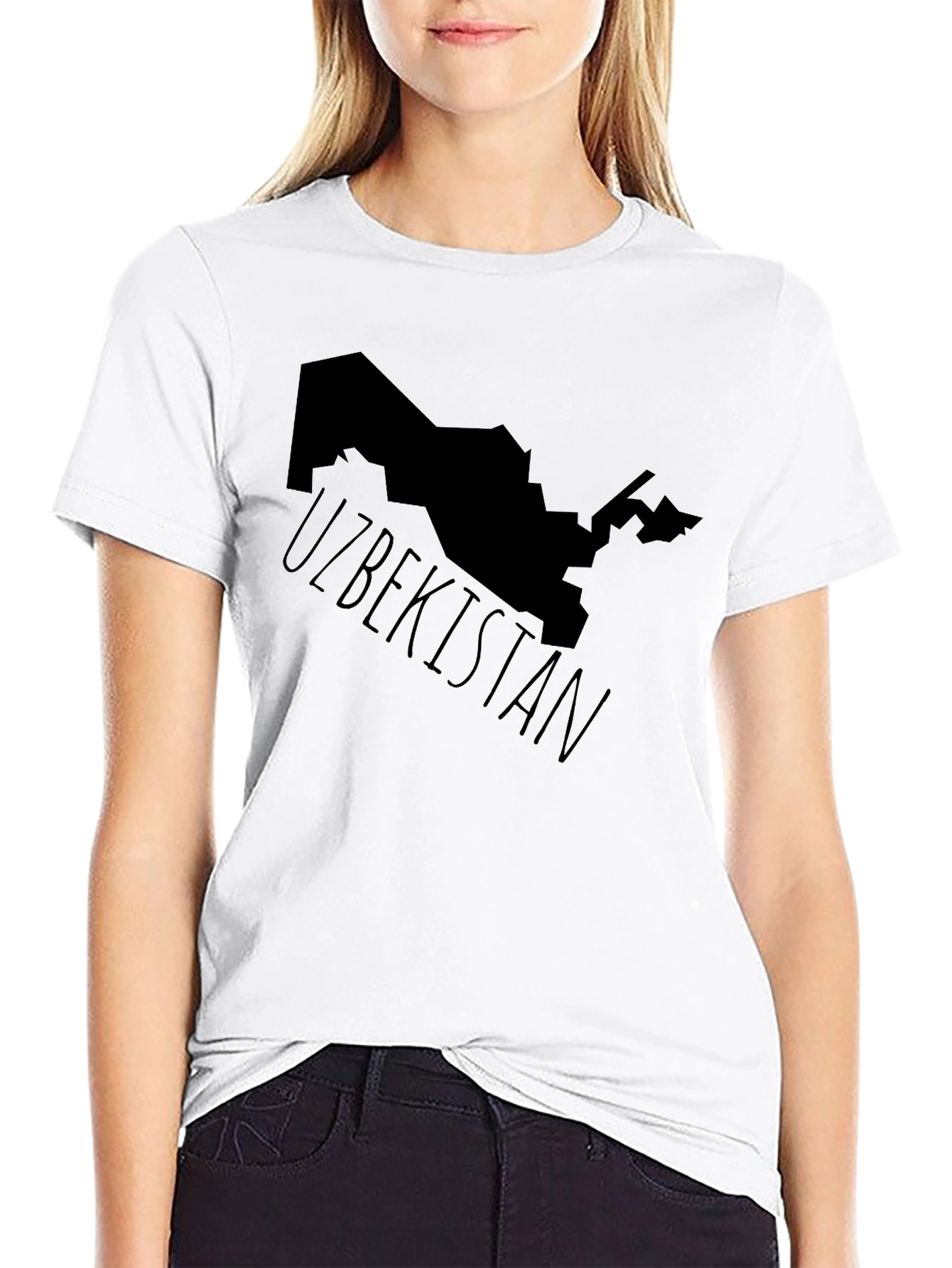 Uzbekistan Map Graphic Tee - Black Cotton T-Shirt