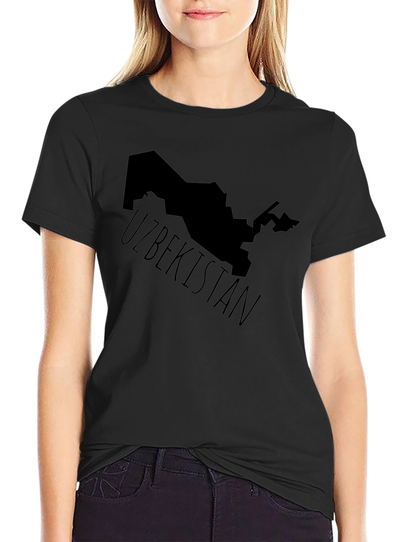 Uzbekistan Map Graphic Tee - Black Cotton T-Shirt