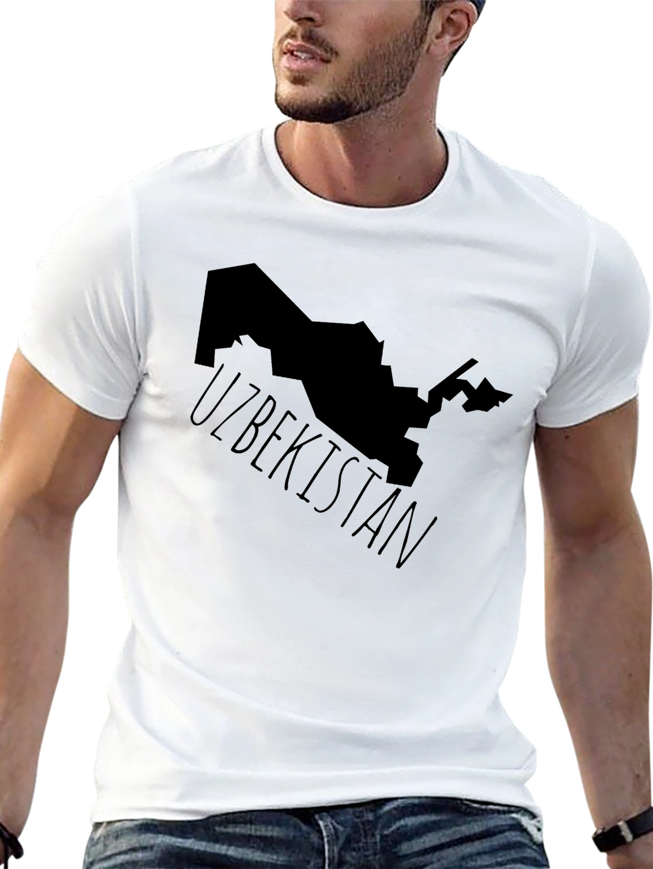 Uzbekistan Map Graphic Tee - Black Cotton T-Shirt