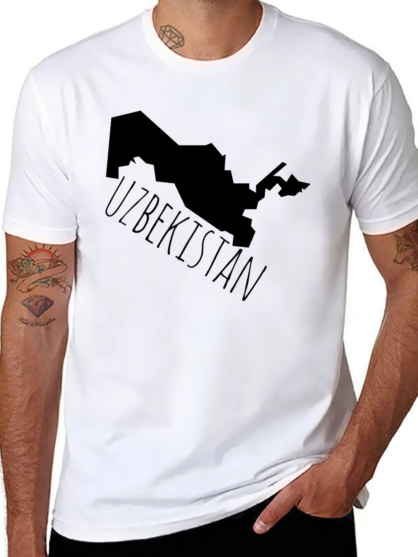 Uzbekistan Map Graphic Tee - Black Cotton T-Shirt